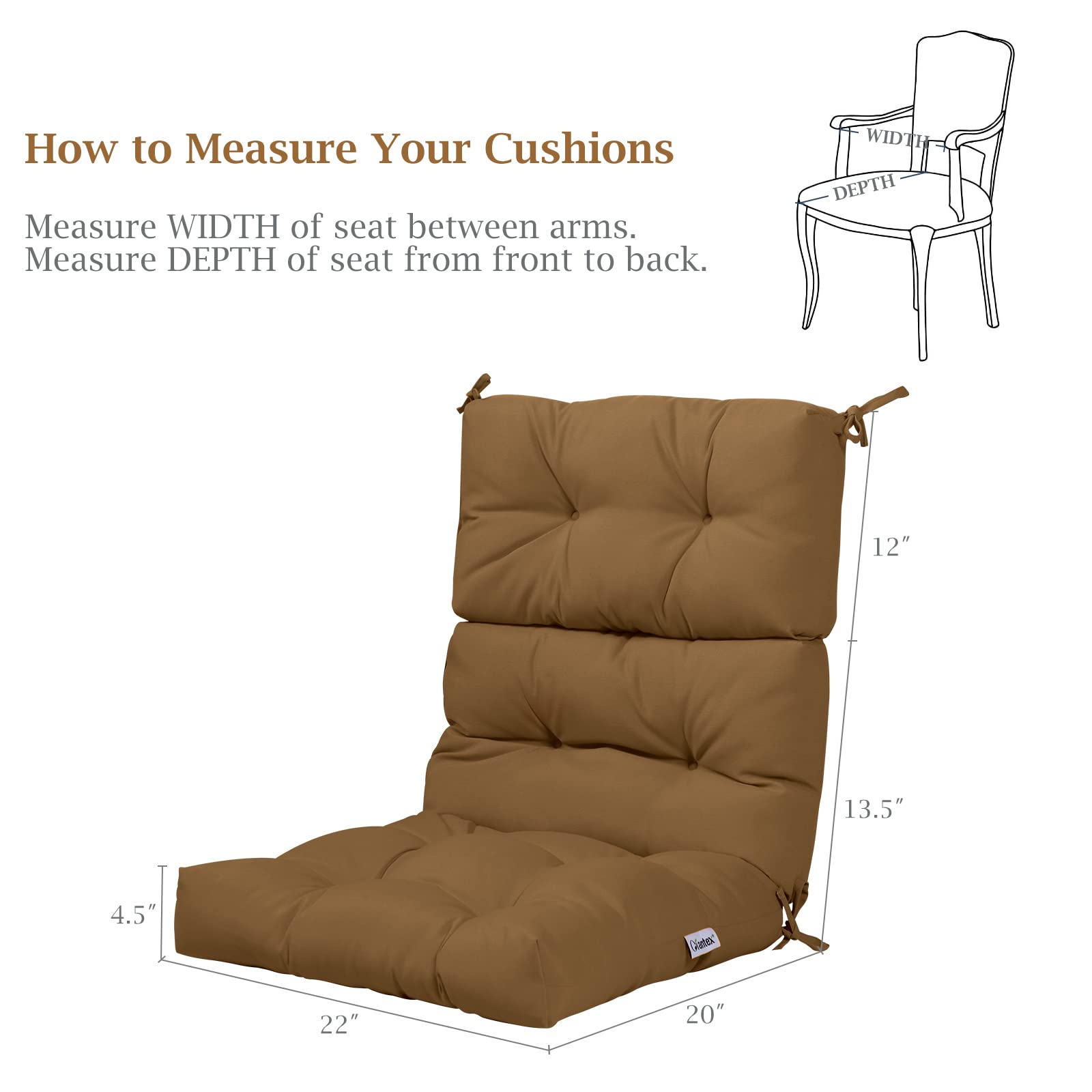 Giantex 2 Pack Tufted Outdoor Patio Chair Cushions 4.5 Inch Thick - High Back Chair Cushions with 4 Ties - Waterproof & Weather Resistant Seat Cushions for Swing, Bench, Wicker Chairs - Perfect for Garden, Deck, Poolside & Patio Relaxation
