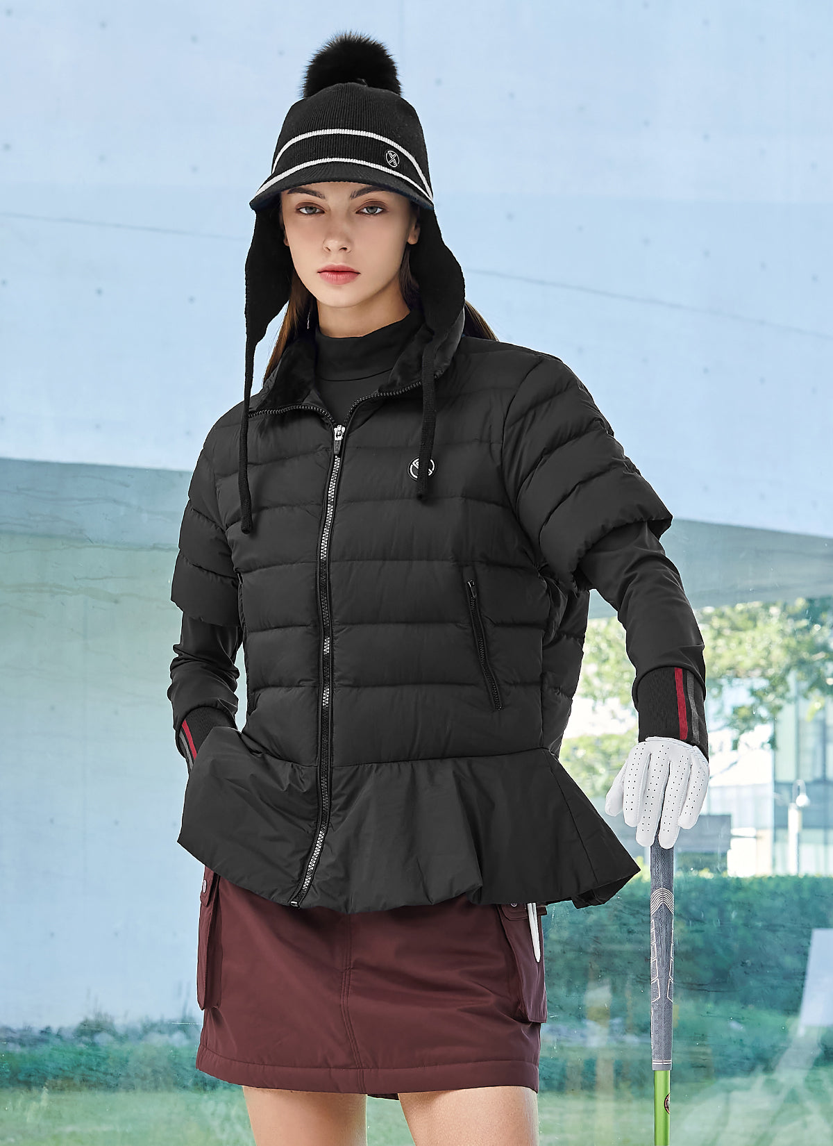 Women's Goose Down Peplum Short Sleeve Jumper - Lightweight Warm Winter Pullover for Casual Outings & Office Wear