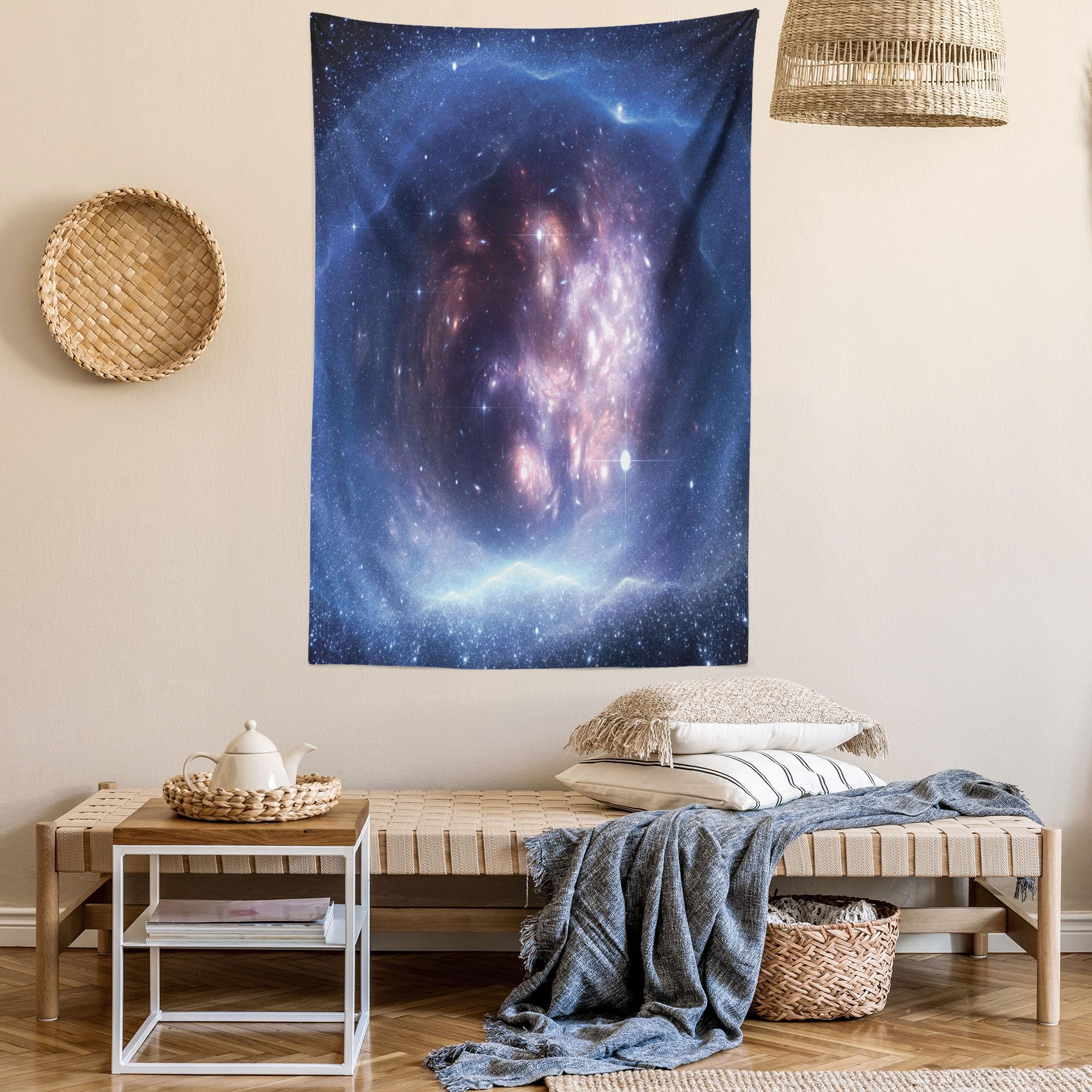 Ambesonne Outer Space Tapestry - Galaxy Nebula Star Clusters Astronomy Art Wall Hanging Decor for Bedroom, Living Room, Dorm - 23x28 Inches Indigo Purple - Perfect for Space Theme Rooms, Teen Bedrooms & Astronomy Lovers