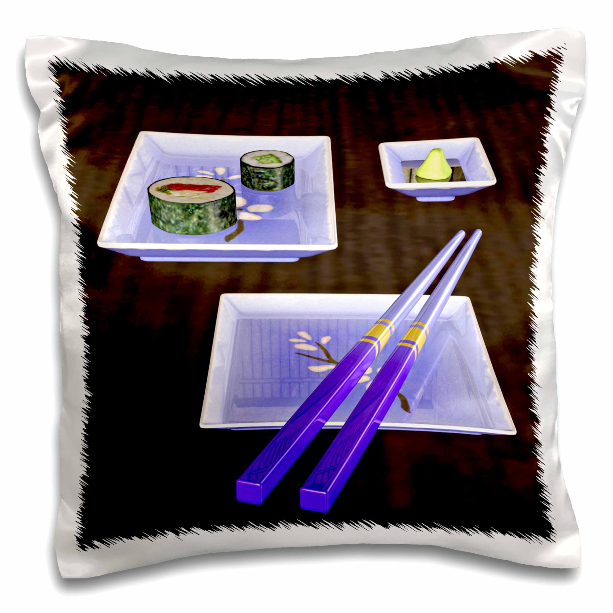 3D Rose Sushi Blue Ceramic Plates and Chopsticks Set - Japanese Style Dinnerware for Sushi, Asian Cuisine & Home Decor