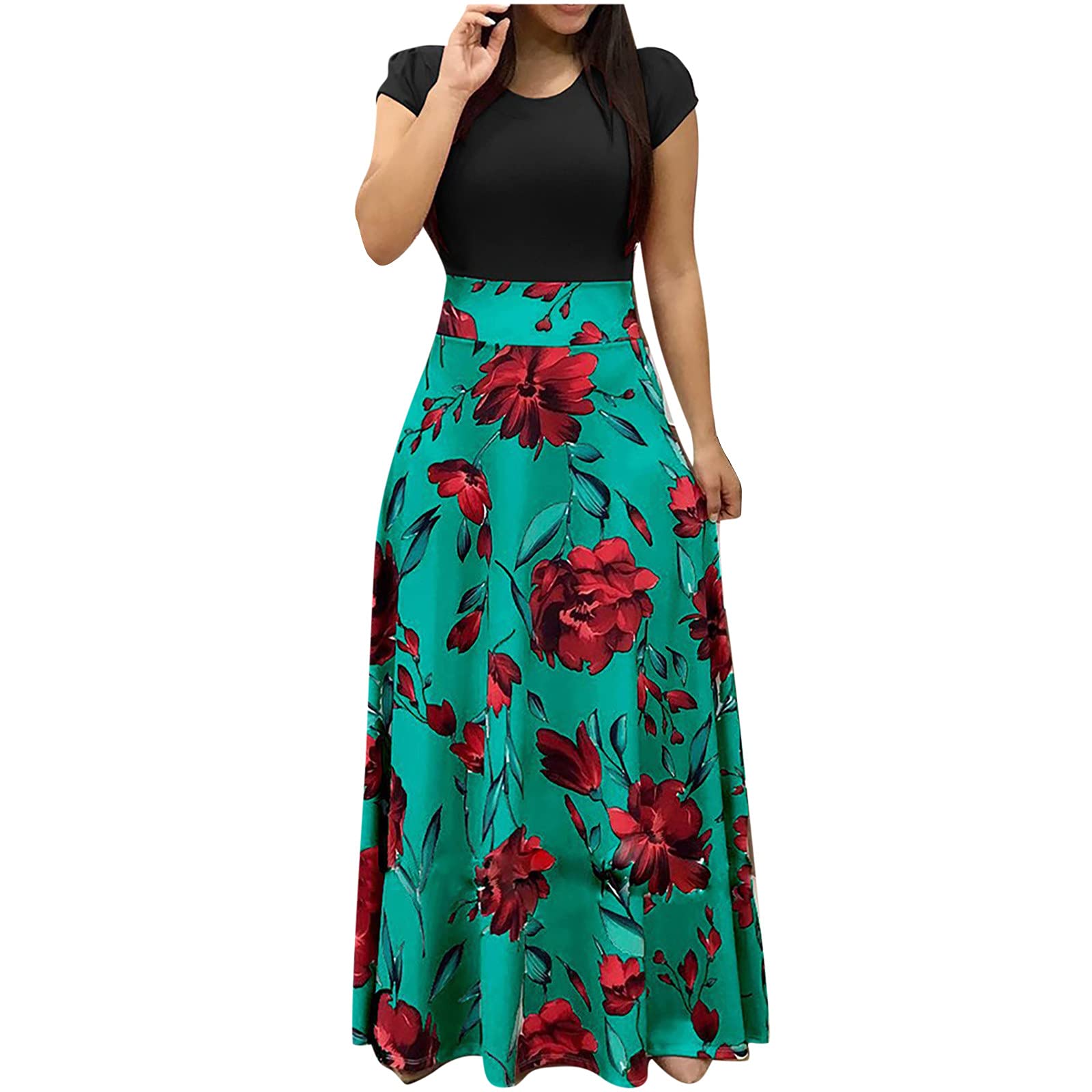 Plus Size Summer Maxi Dress for Women - Floral Sundress with Short Sleeves, Beach Skirt & Swing Design | Perfect for Beach Vacations, Summer Parties & Casual Outings