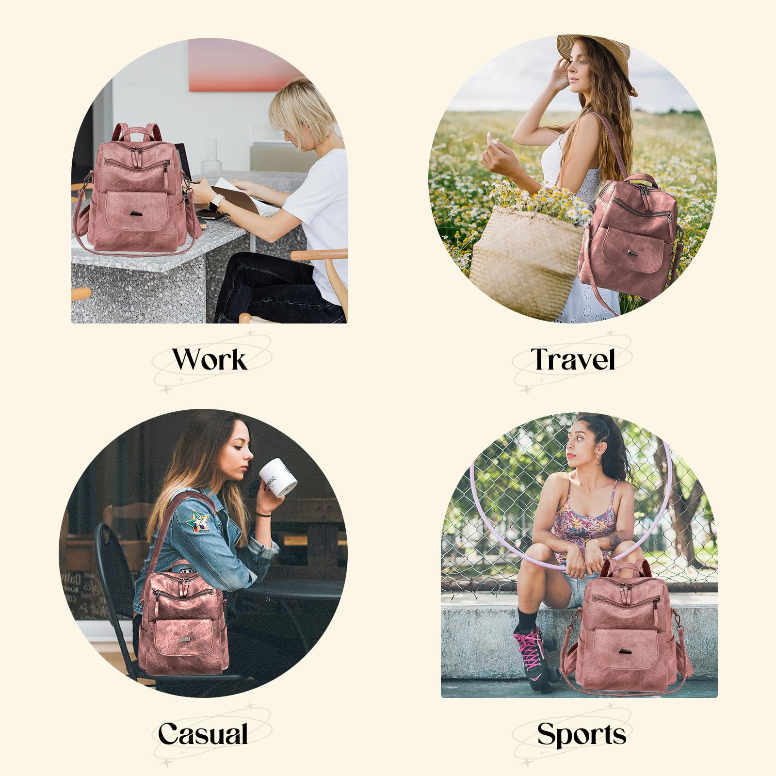 Stylish Women's Leather Backpack Purse - Small Waterproof Anti-Theft Shoulder Bag Handbag for Daily Use, Travel & Work