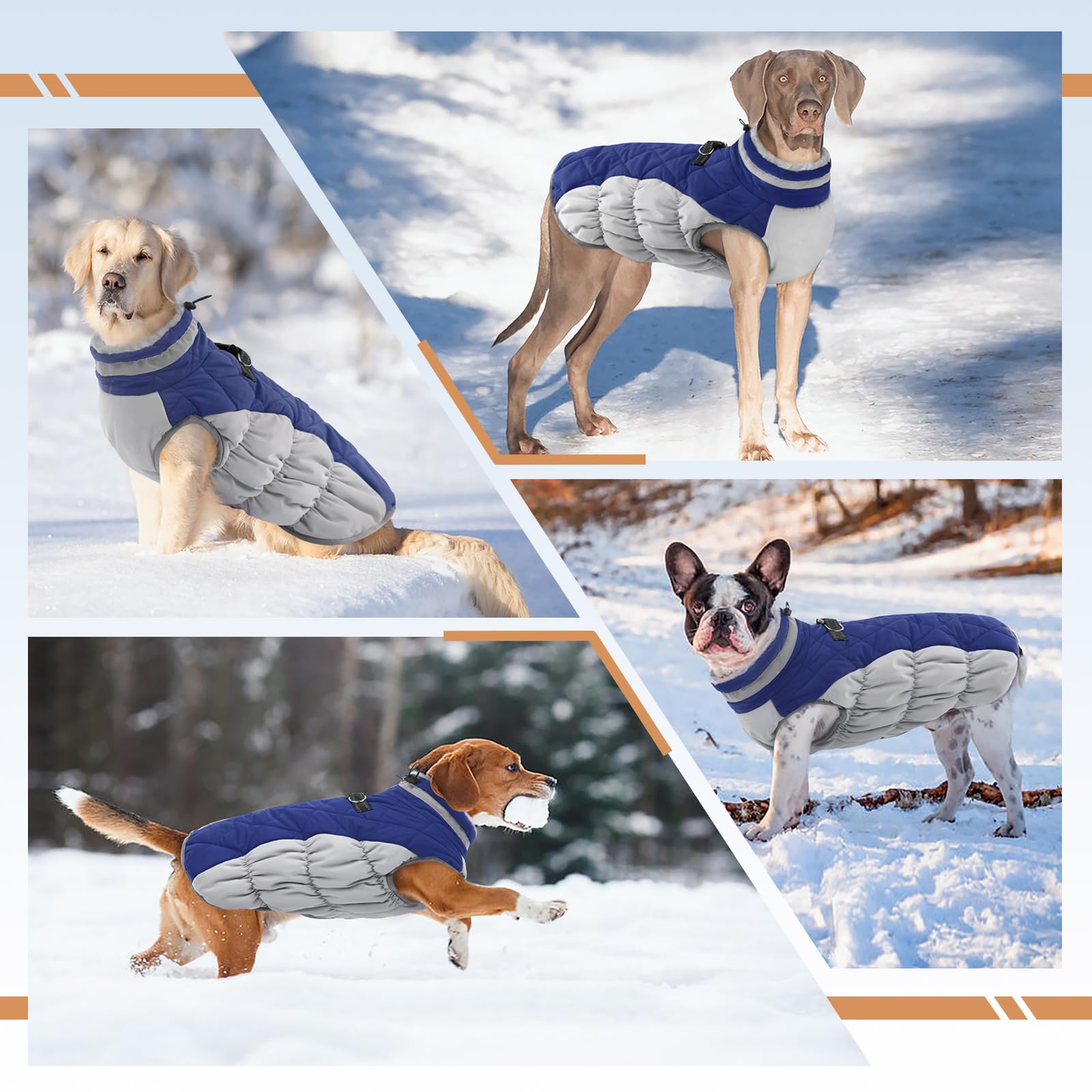 Waterproof Winter Dog Coat with Fleece Lining & Back Zipper - Large Size Dog Jacket with Built-in Harness for French Bulldog, Shiba Inu (Blue) - Perfect for Snowy Walks, Cold Weather & Outdoor Adventures