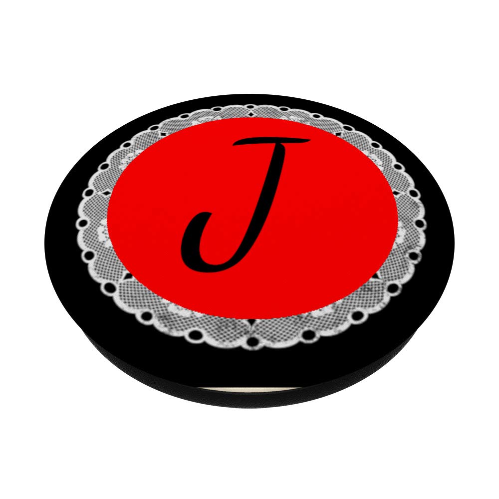 Custom Monogram Phone Stand with PopSockets Grip - Black Initial Lace Design for iPhone, Samsung & Tablets - Perfect for Desks, Cars & Travel Accessories