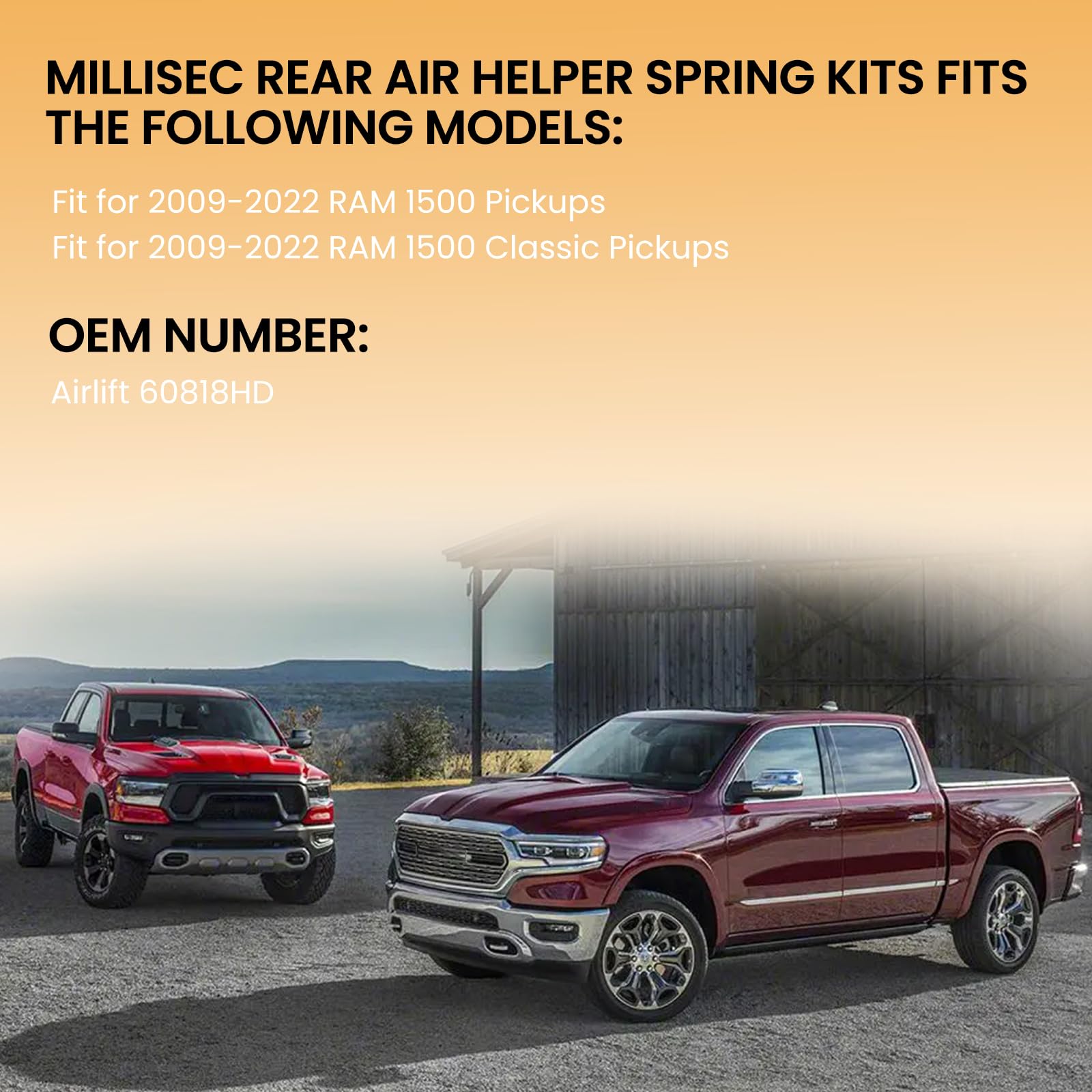 MILLISEC Air Helper Spring Bags Suspension Kit for 2009-2022 Ram 1500 & 1500 Classic Pickups - 60818HD Rear Air Spring Kit with 2100 lbs Load Leveling Capacity - Perfect for Towing, Hauling & Off-Road Adventures