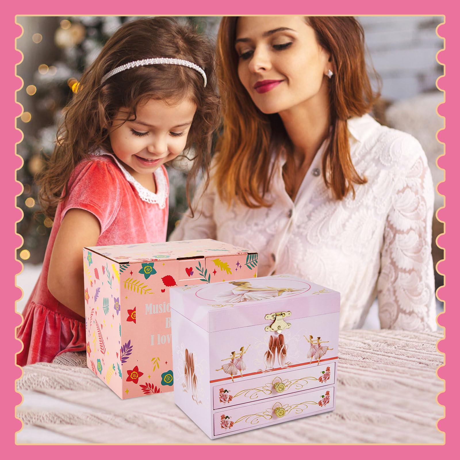 Girl's Ballerina Musical Jewelry Box with 2 Drawers & Spinning Dancer - Perfect Gift for 3-12 Year Old Girls, Jewelry Storage Organizer for Bedroom, Birthday & Christmas Presents