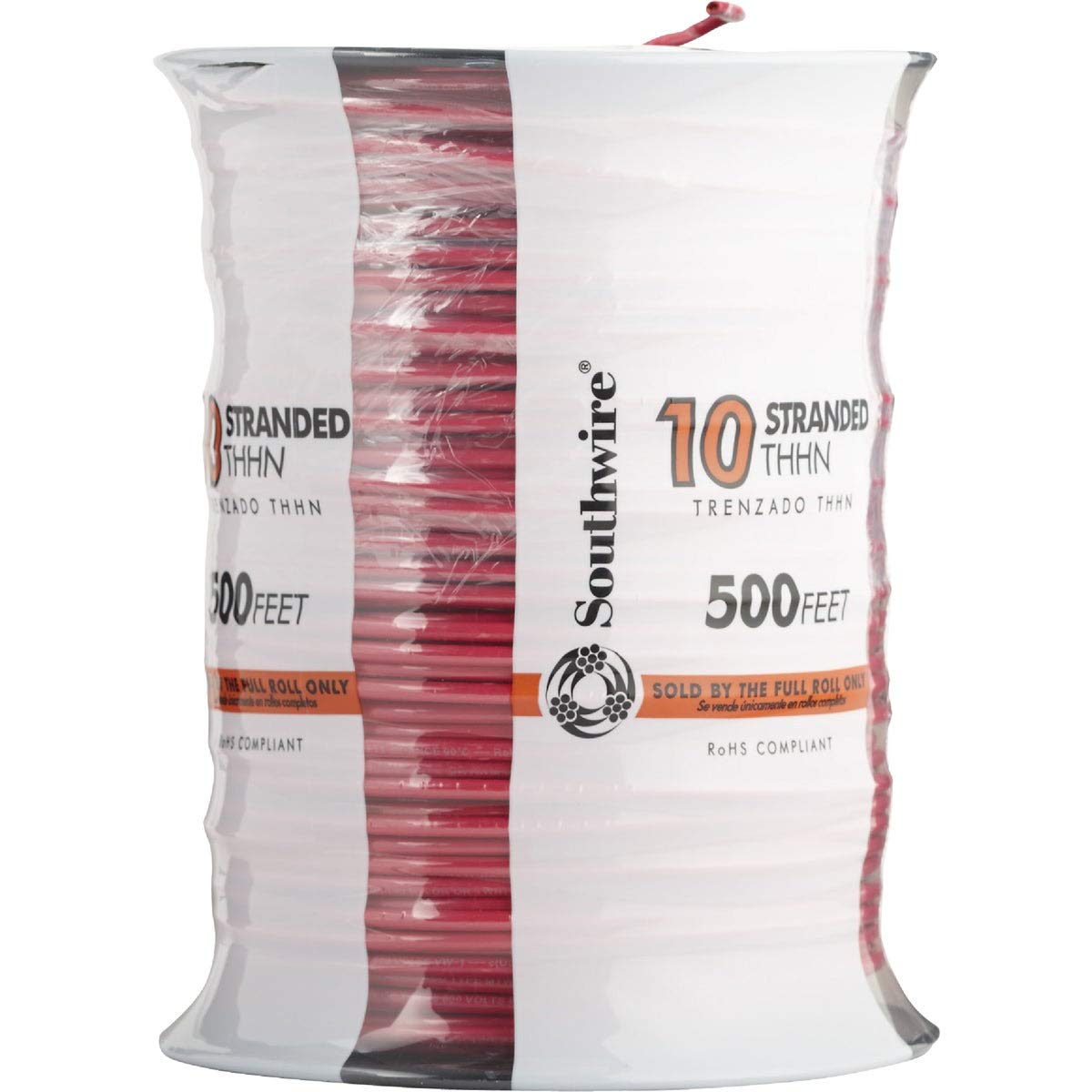 Southwire 10 Gauge Stranded Copper Building Wire - 1 Conductor, 30 Amp, 600V, 90°C, 500ft Red - Perfect for Residential Wiring, Electrical Projects & DIY Installations