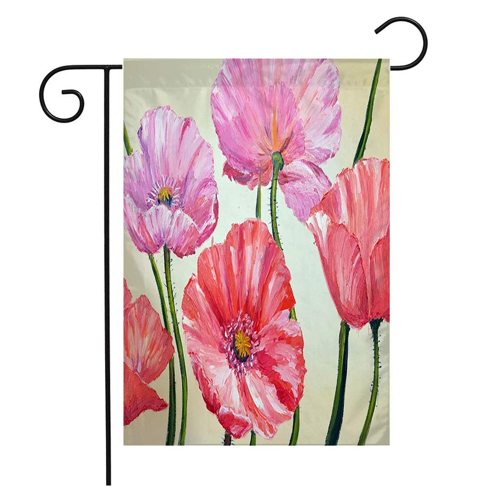 Vintage Floral Garden Flag - 12x18 Inch Hand-Painted Poppy Rose Bouquet Canvas Welcome Sign for Wedding, Patio, Lawn & Outdoor Decor - Perfect Seasonal Home Gift for Nature Lovers
