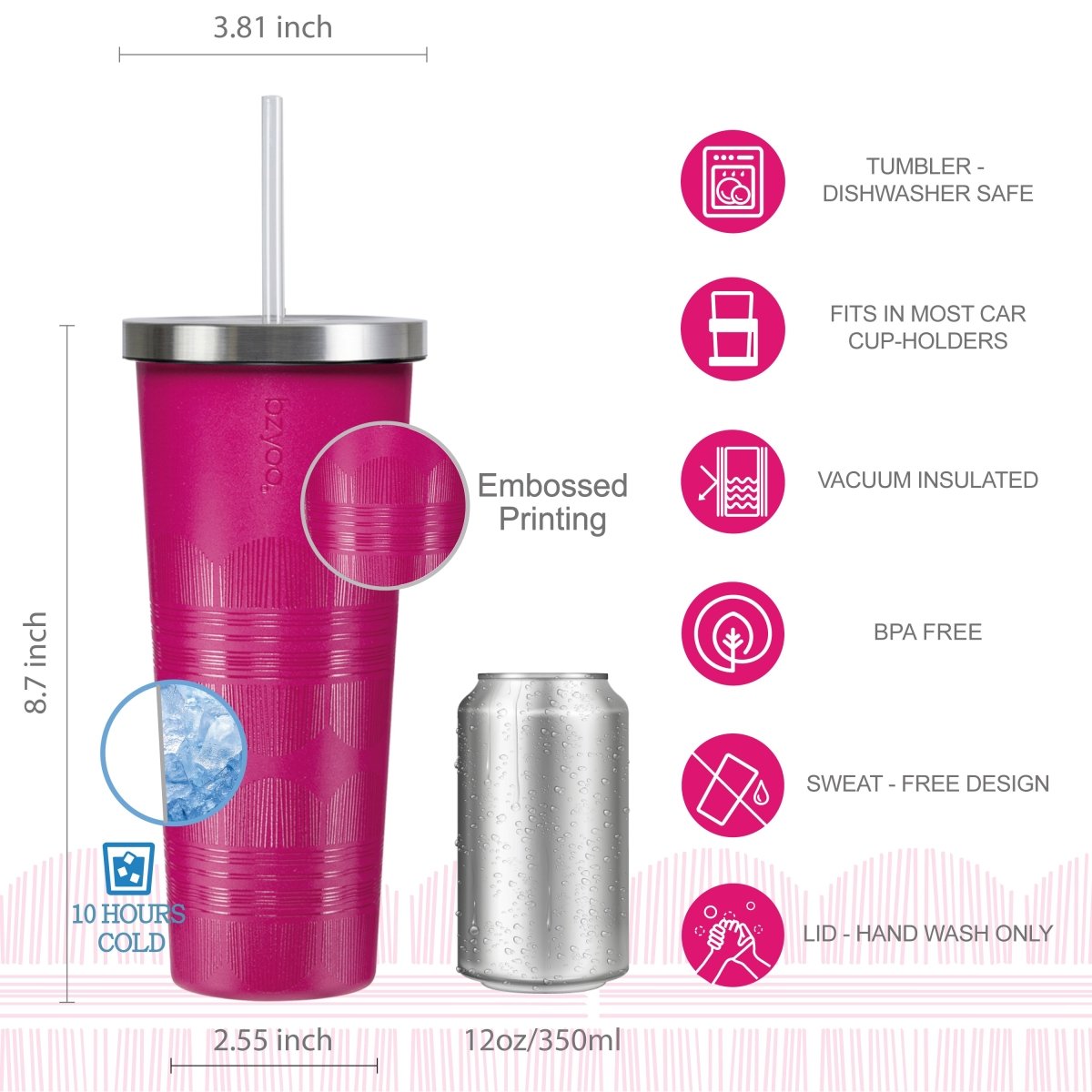 24oz Double Wall Vacuum Insulated Stainless Steel Tumbler with Straw Lid - Scribe Purple | Leakproof Travel Mug for Coffee, Tea & Cold Drinks | Perfect for Office, Gym & Outdoor Activities