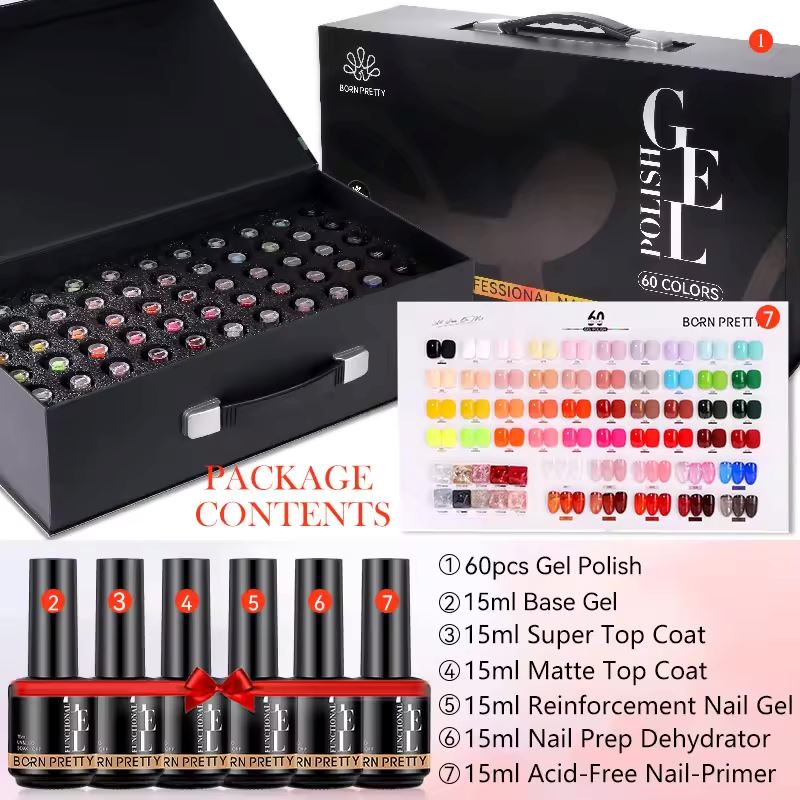 Born Pretty 60 Colors Gel Nail Polish Kit - Soak Off LED/UV Lamp Manicure Set for Salon & Home Use, Long Lasting & Chip Resistant Nail Art Design