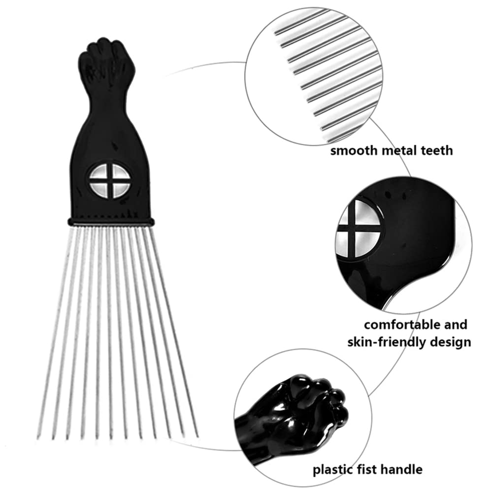 MODSIGHT Afro Pick for Curly Hair - 3 Pack Metal Hair Comb for Women & Men - Black Plastic & Metal Hair Styling Tool - Perfect for Natural Hair Care, Twist Outs & Defining Curls