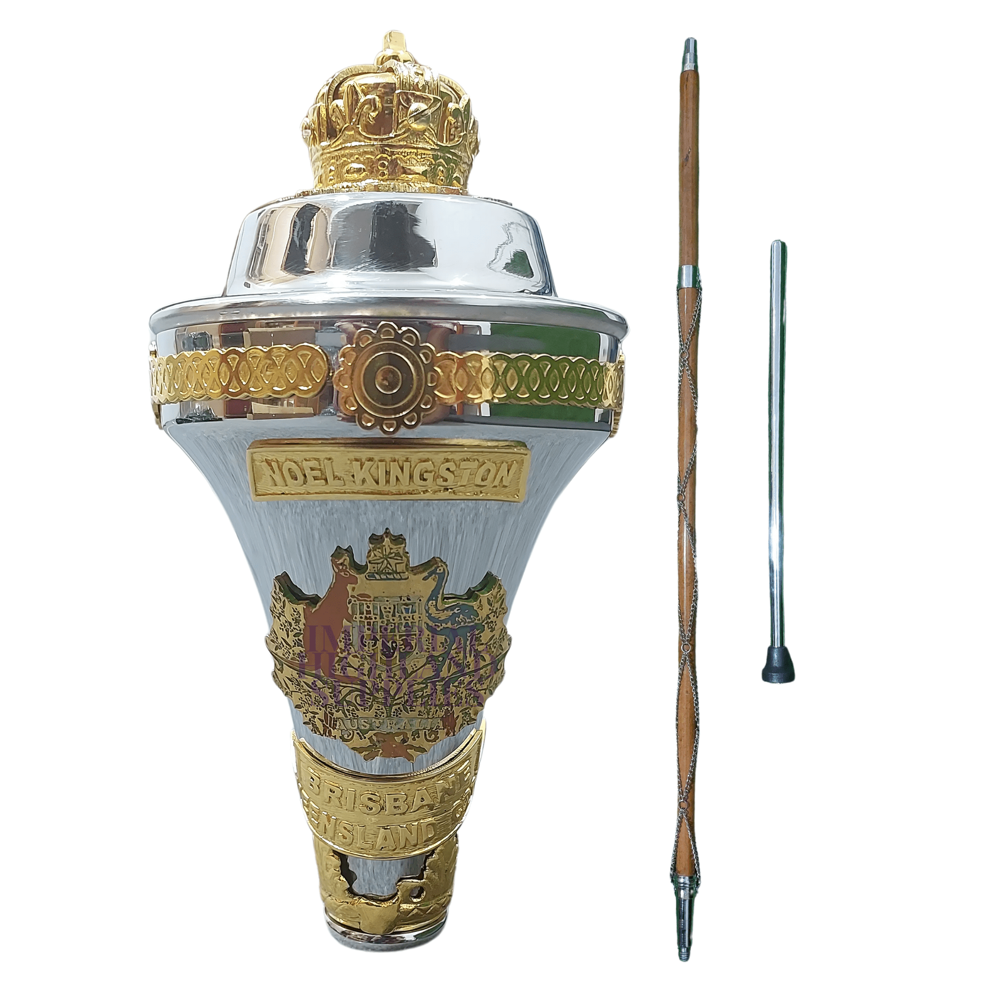 Custom Made Drum Major Mace Stave with Scrolls & Crown Top - Premium Marching Band Equipment for Parades & Ceremonies