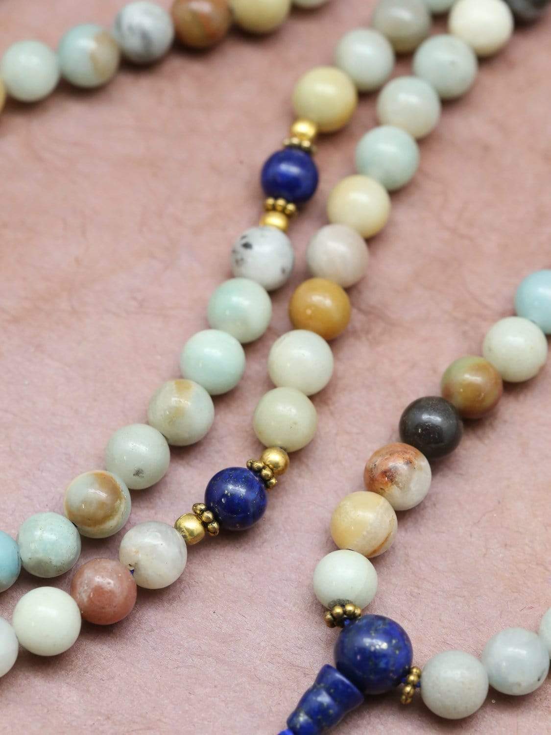 Amazonite Mala Beads with Gold Cheppu Pendant - 108 Healing Meditation Prayer Beads for Yoga, Mindfulness & Spiritual Practice
