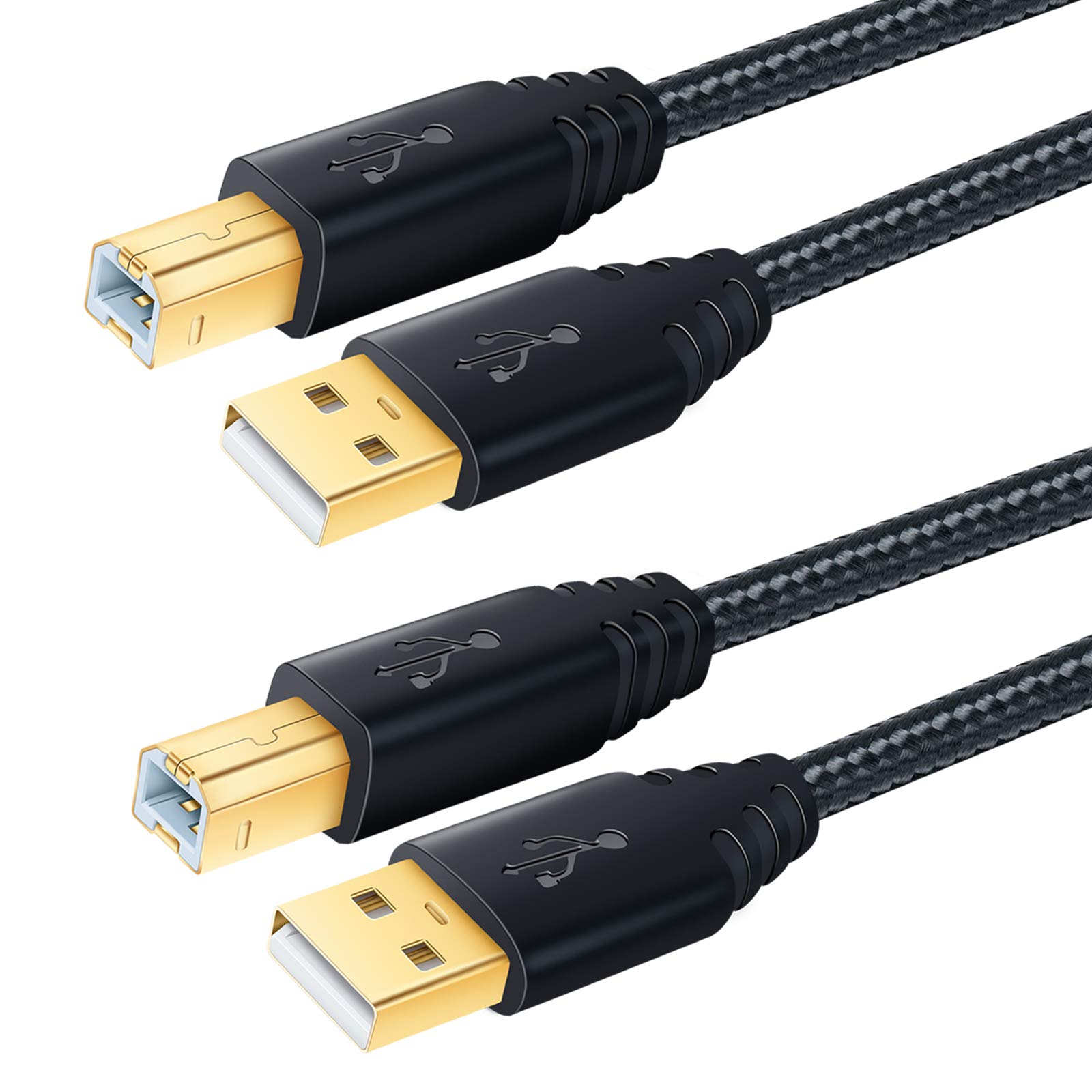 OKRAY 2-Pack 6ft USB 2.0 Printer Cable, USB A to B Male to Male Scanner Cord with Gold-Plated Connectors & Nylon Braiding - Compatible with Samsung, Dell, Epson, HP, Canon, Brother Printers - Perfect for Home Office, Small Business & Workstation Setups