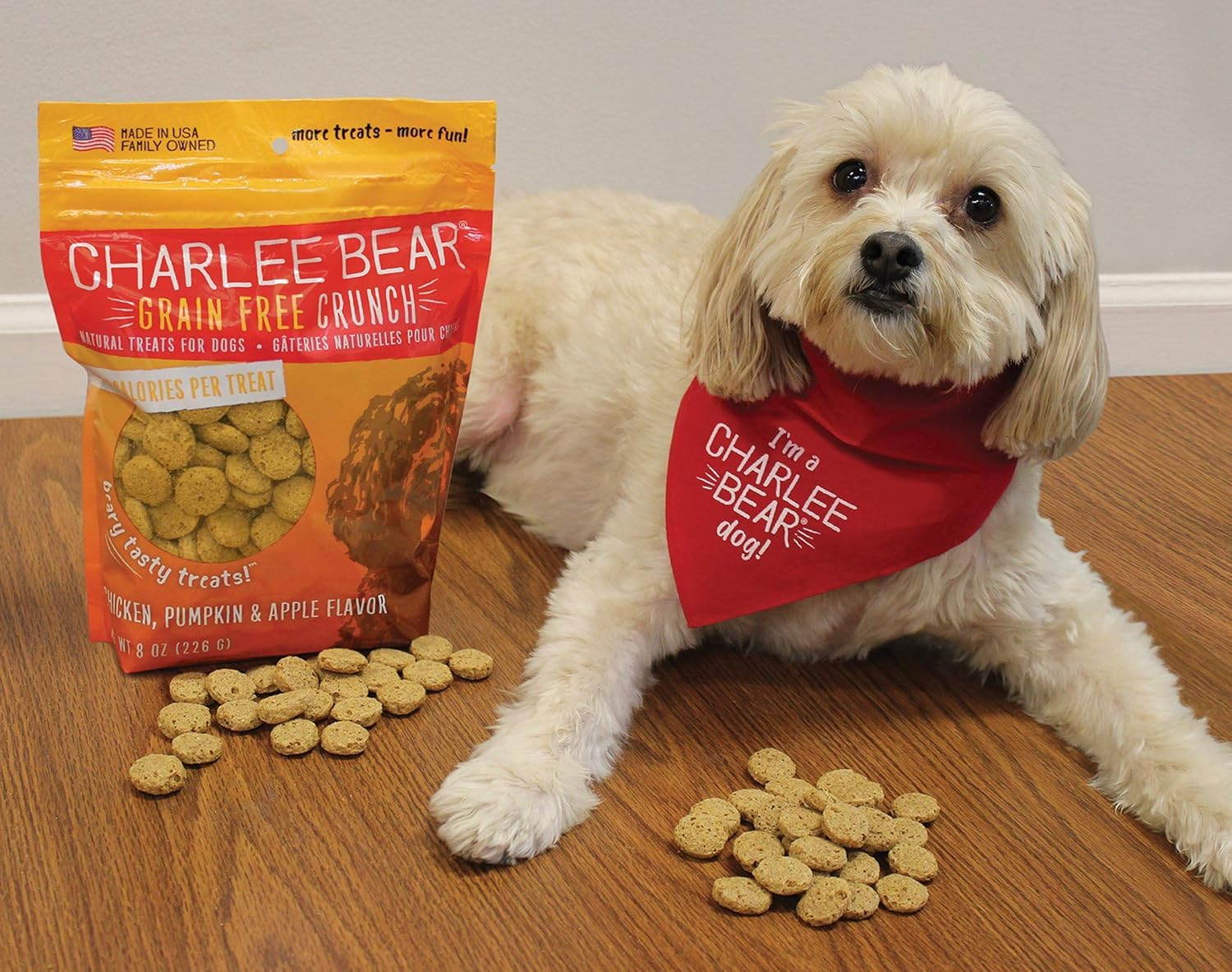 Charlee Bear Natural Dog Training Treats - Grain Free, Low Calorie Crunchy Snacks for Small, Medium & Large Dogs - Made in USA with Chicken, Pumpkin & Apple - 2 Pack (8oz Each) - Perfect for Obedience Training & Positive Reinforcement Rewards