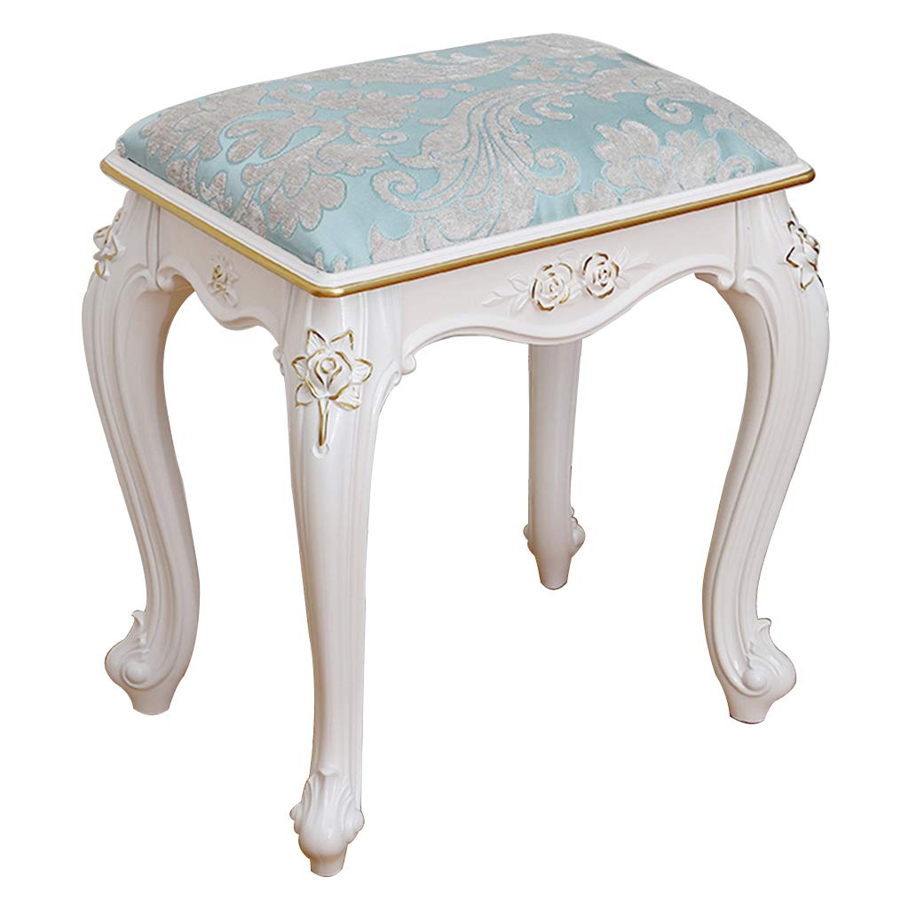 Vintage White Baroque Padded Makeup Stool - Elegant Vanity Seat for Dressing Table, Bedroom & Boudoir (40x29x43cm) | Perfect Makeup Chair, Piano Bench & Decorative Accent Stool
