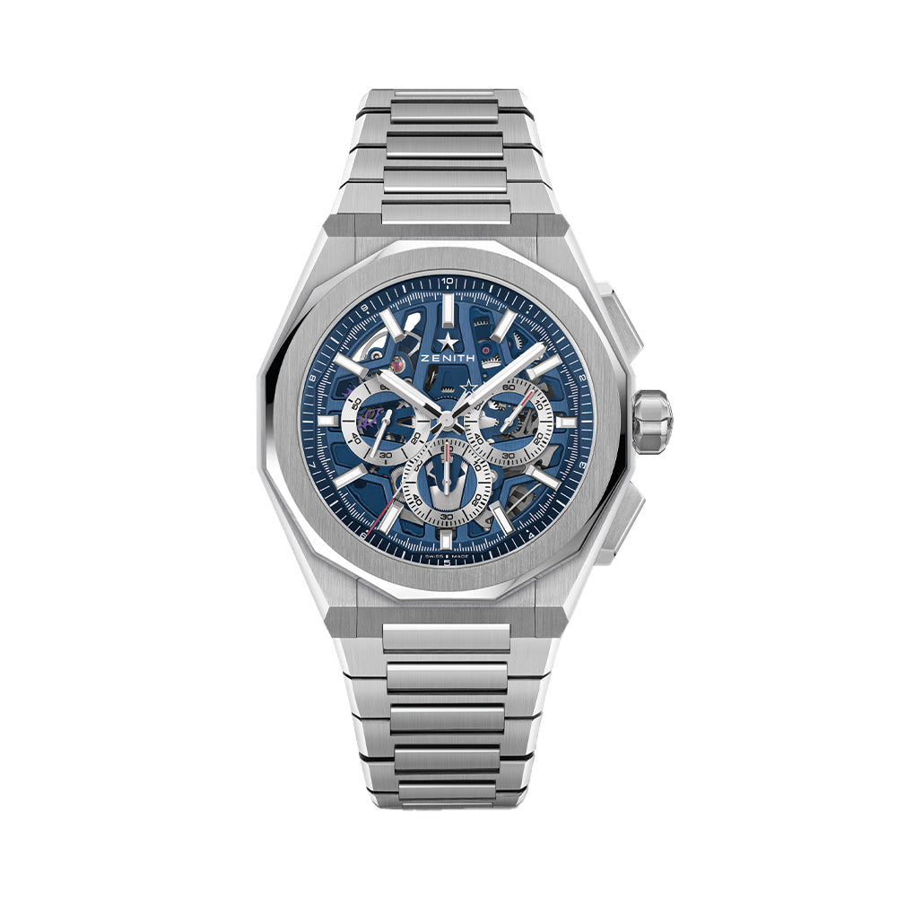 Defy Skyline Chronograph Skeleton Watch - 42mm Blue Dial Stainless Steel Bracelet for Men | Luxury Sports & Dress Watch for Business, Gifts & Special Occasions
