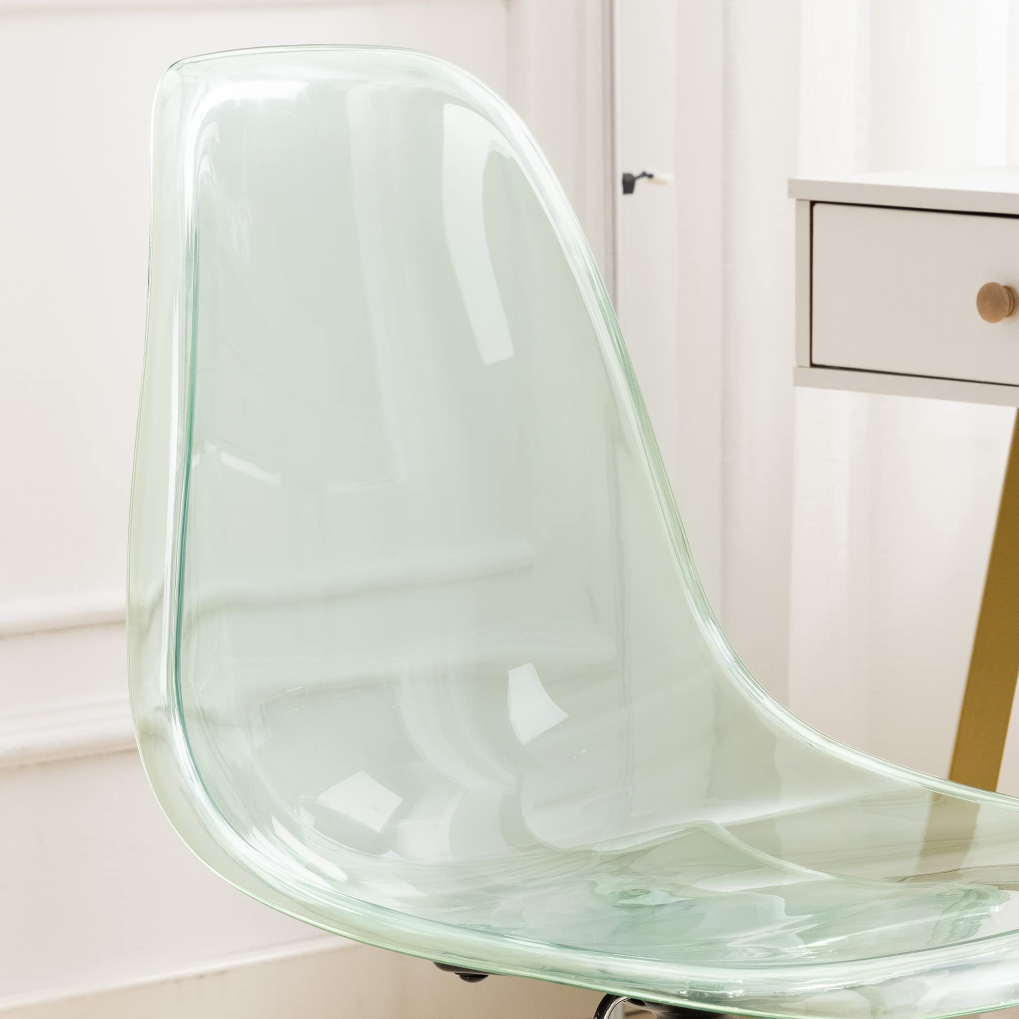 Modern Acrylic Clear Desk Chair - Adjustable Height Rolling Office Chair, Small Armless Vanity Chair for Home & Office, Green Lucite Ghost Chair with Wheels - Perfect for Workspaces, Makeup Vanities & Modern Decor