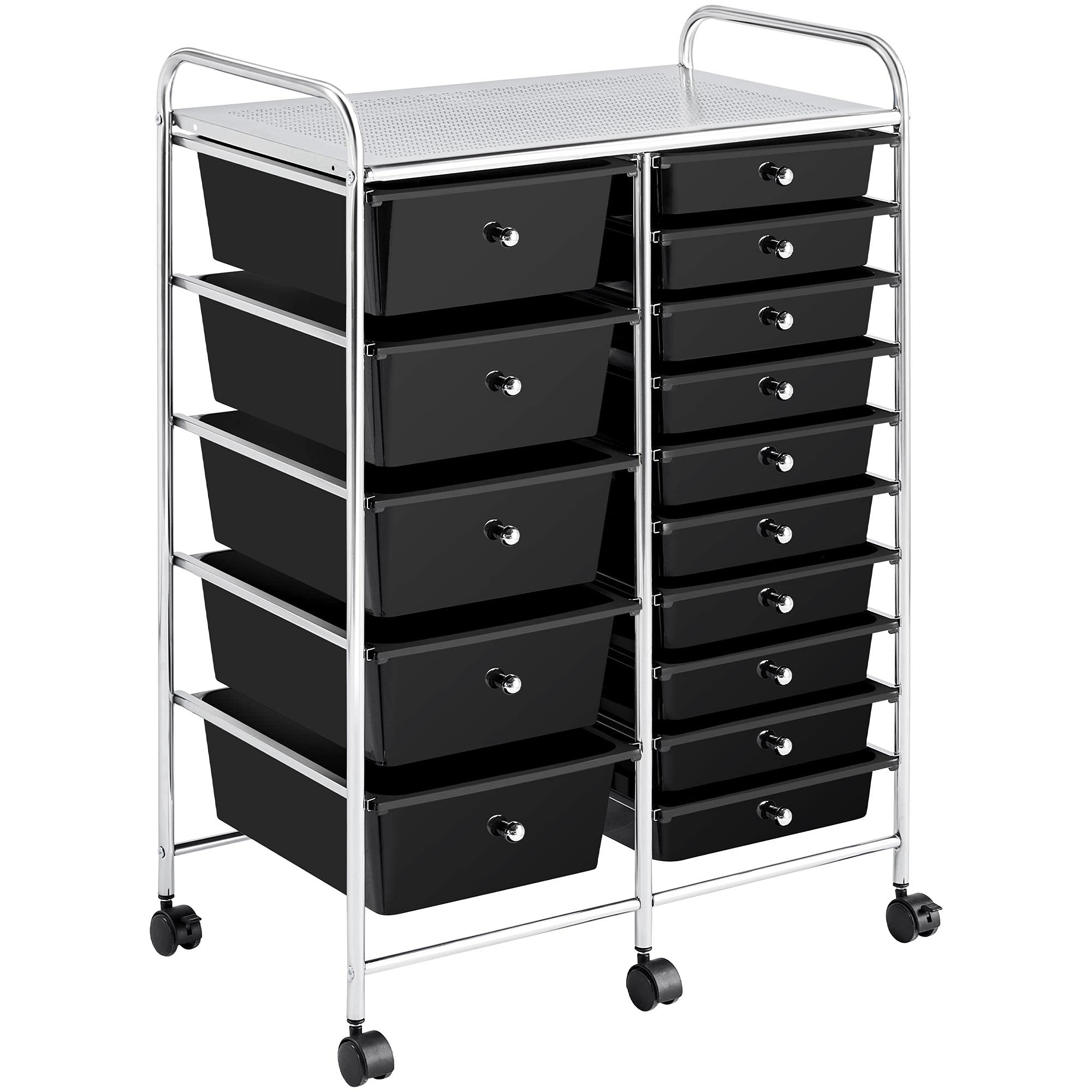 Yaheetech 15-Drawer Rolling Cart - Mobile Storage Organizer for Tools & Crafts - Black