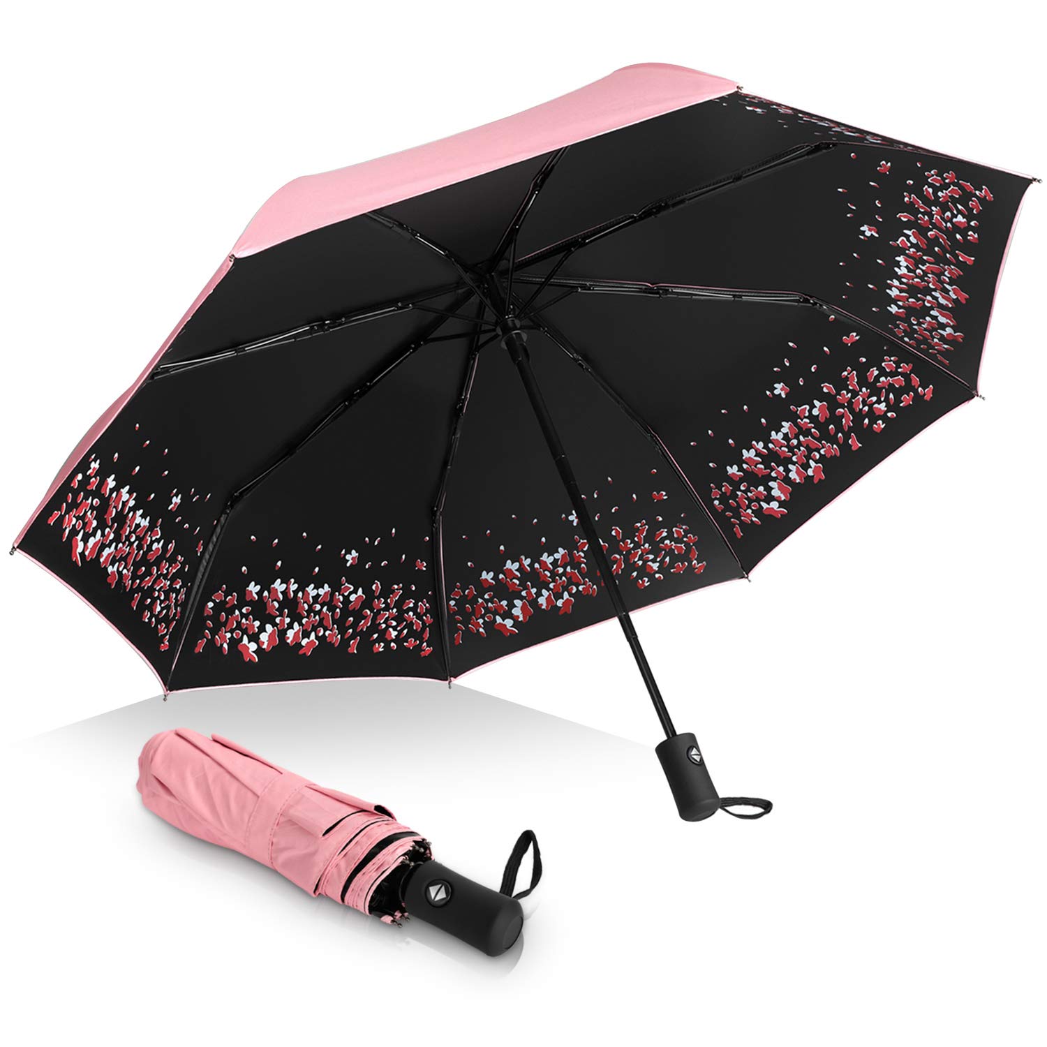 Windproof & UV Protection Cherry Blossom Folding Umbrella - Compact Travel Umbrella for Rain & Sun - Perfect for Outdoor Activities, Commuting, and Beach Trips