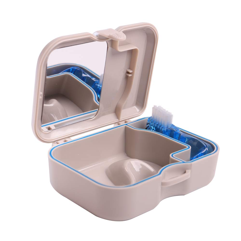 Denture Storage Box with Mirror & Brush - Travel & Daily Care