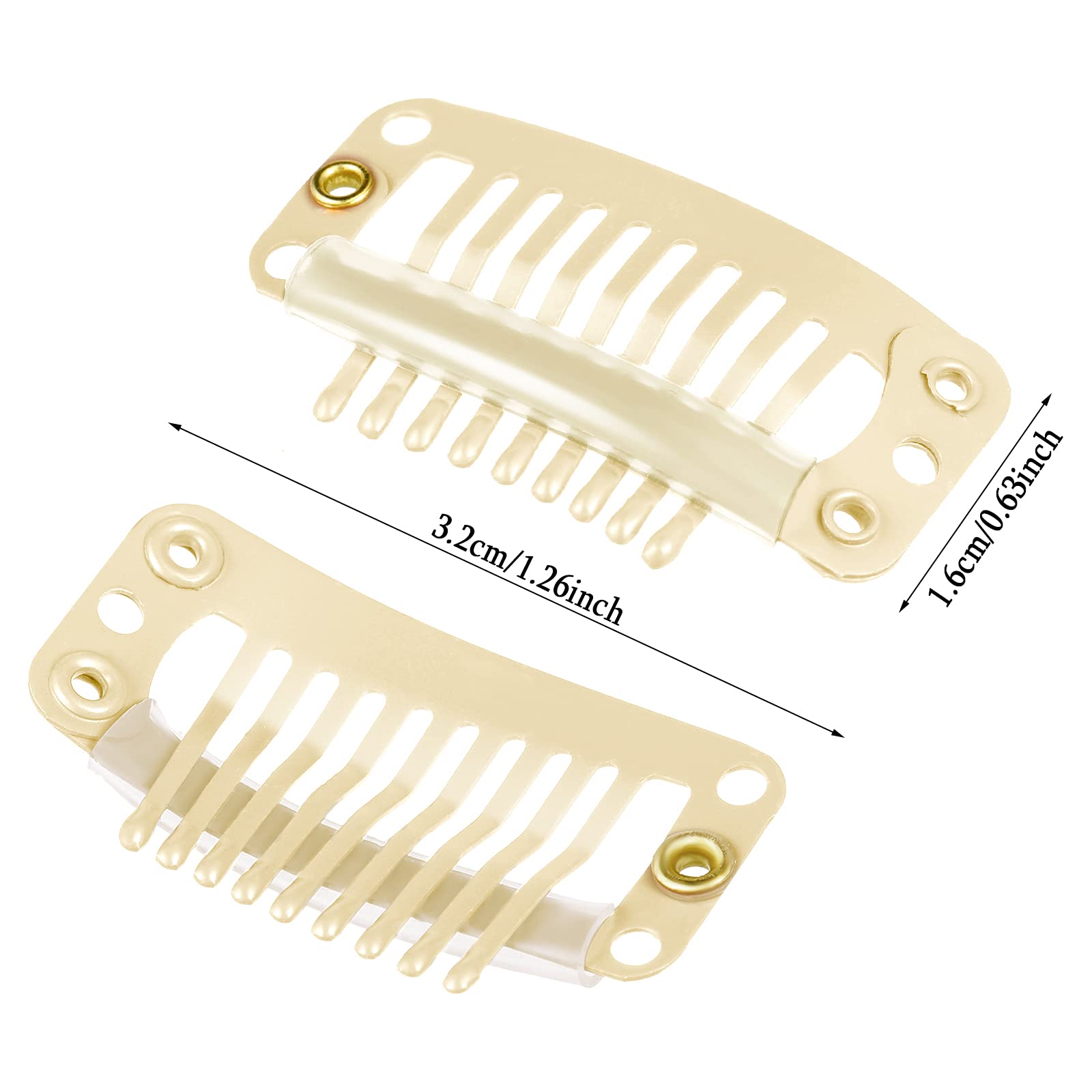 30 Pieces 32mm 9-Toothed Hair Extension Clips - Snap On Wig Clips for Women, Beige - Secure Hair Extensions & Wigs - Perfect for DIY Styling, Cosplay, and Daily Hair Volume Enhancement