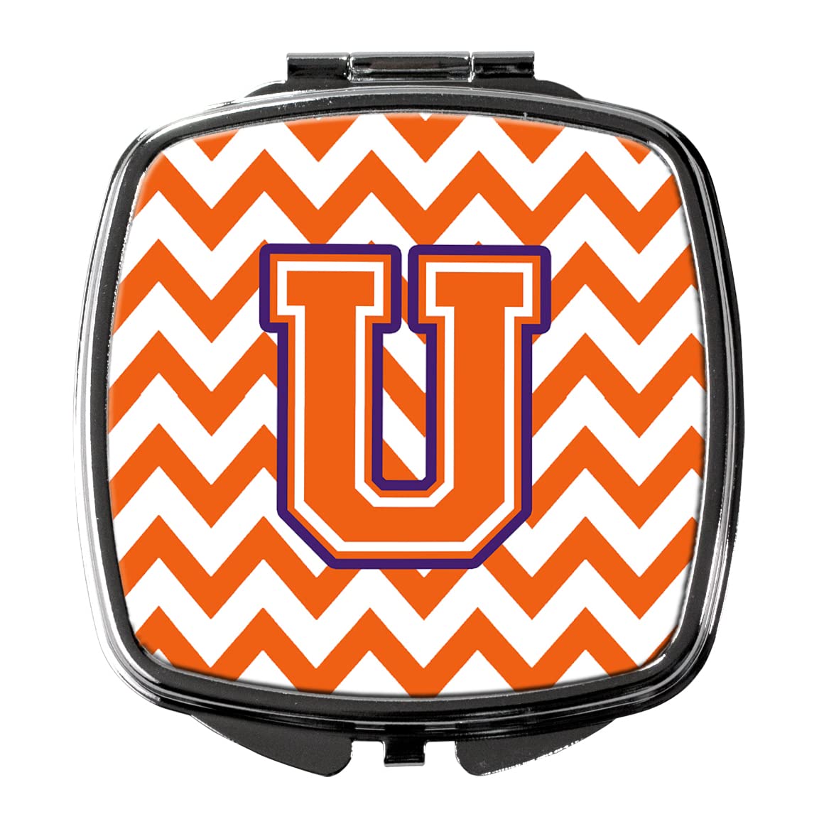 Caroline's Treasures CJ1062-USCM Letter U Chevron Orange & Regalia Compact Mirror - Decorative Travel Makeup Mirror for Women & Girls, Perfect Gift, Pocket-Sized Folding Handheld Mirror (Great for Travel, Home Vanity, Purse & Makeup Touch-Ups)