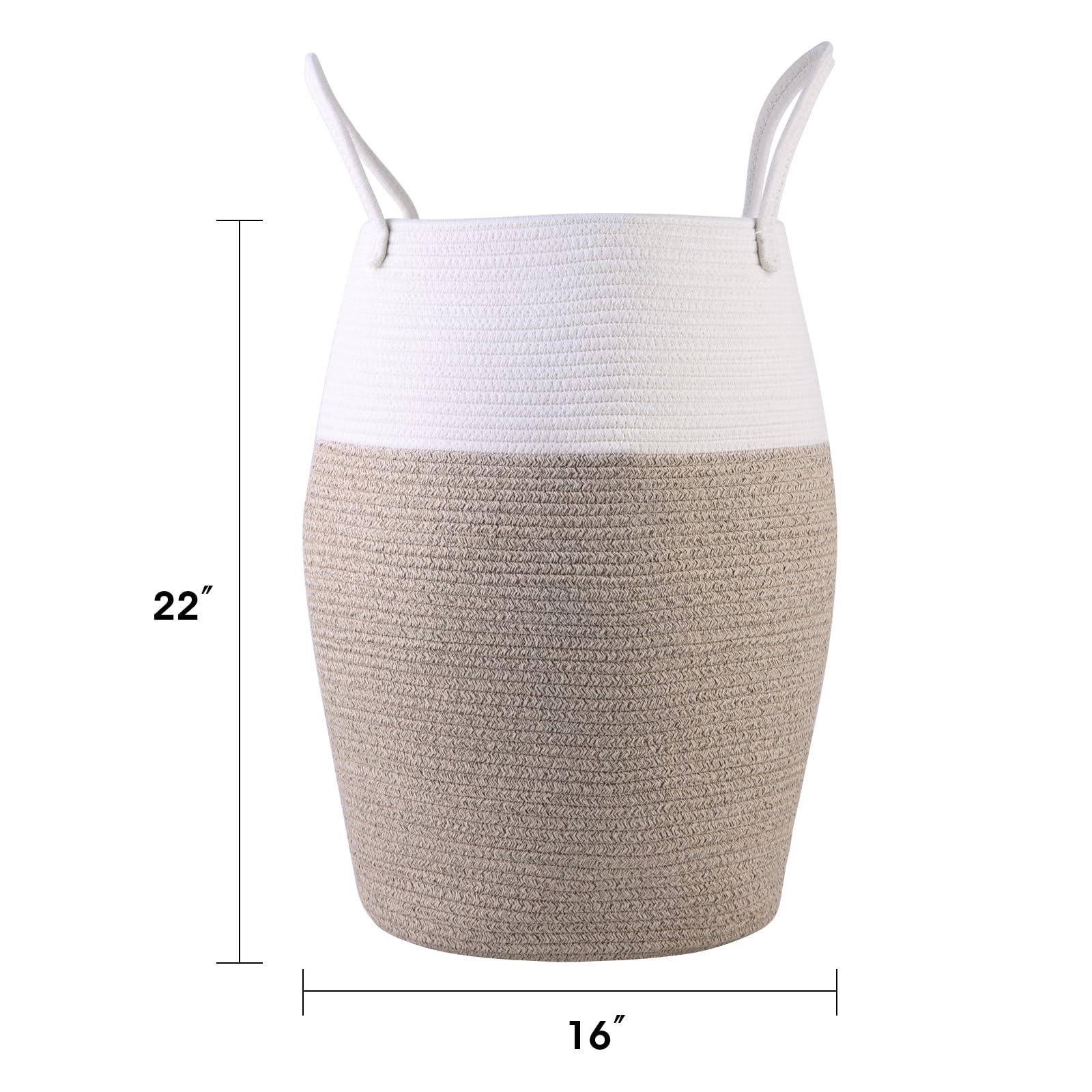 Large Woven Laundry Basket with Handles - Tall Nursery Hamper for Baby Clothes, Blankets & Towels | Round Storage Basket for Organizing Kids' Dirty Clothes & Living Room Essentials | Decorative Fabric Cotton Basket in Brown-White | Perfect for Nursery, Bedroom & Bathroom Storage