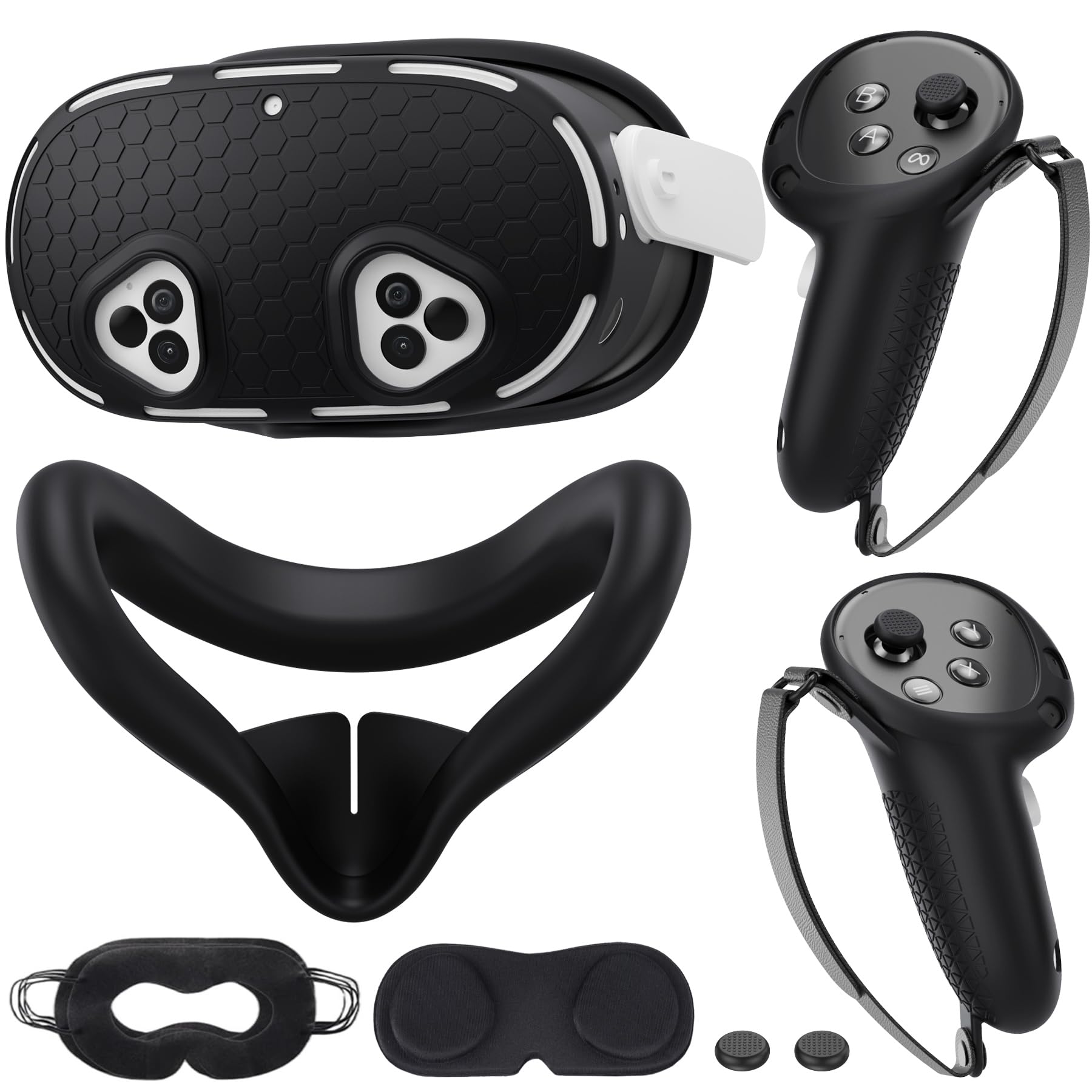 Meta/Oculus Quest 3 VR Accessories Set - Silicone Face Cover, Shell Cover, Controller Grips & Lens Protectors (Black) | Enhanced Comfort & Protection for VR Gaming & Fitness