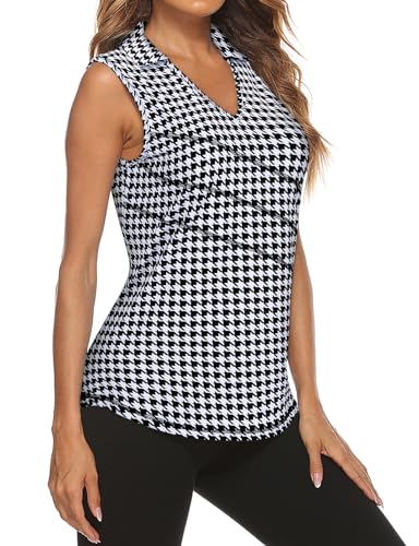 V Neck Black Houndstooth