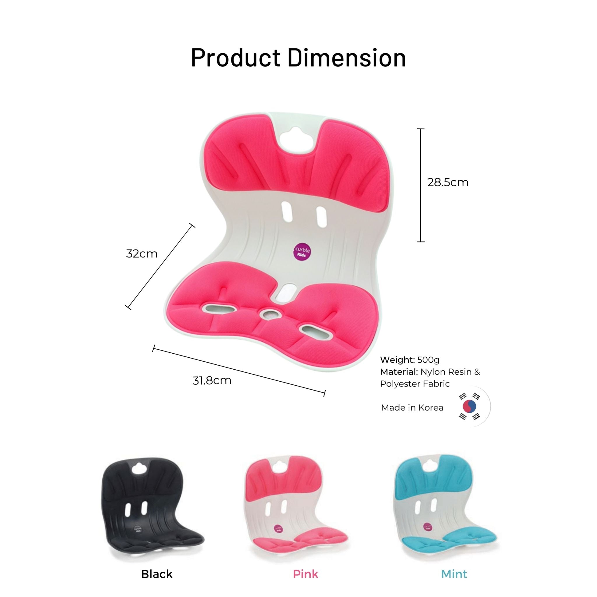 Curble Kids Chair - Adjustable Ergonomic Support for Children, Pink | Perfect for Study, Reading & Play at Home or School