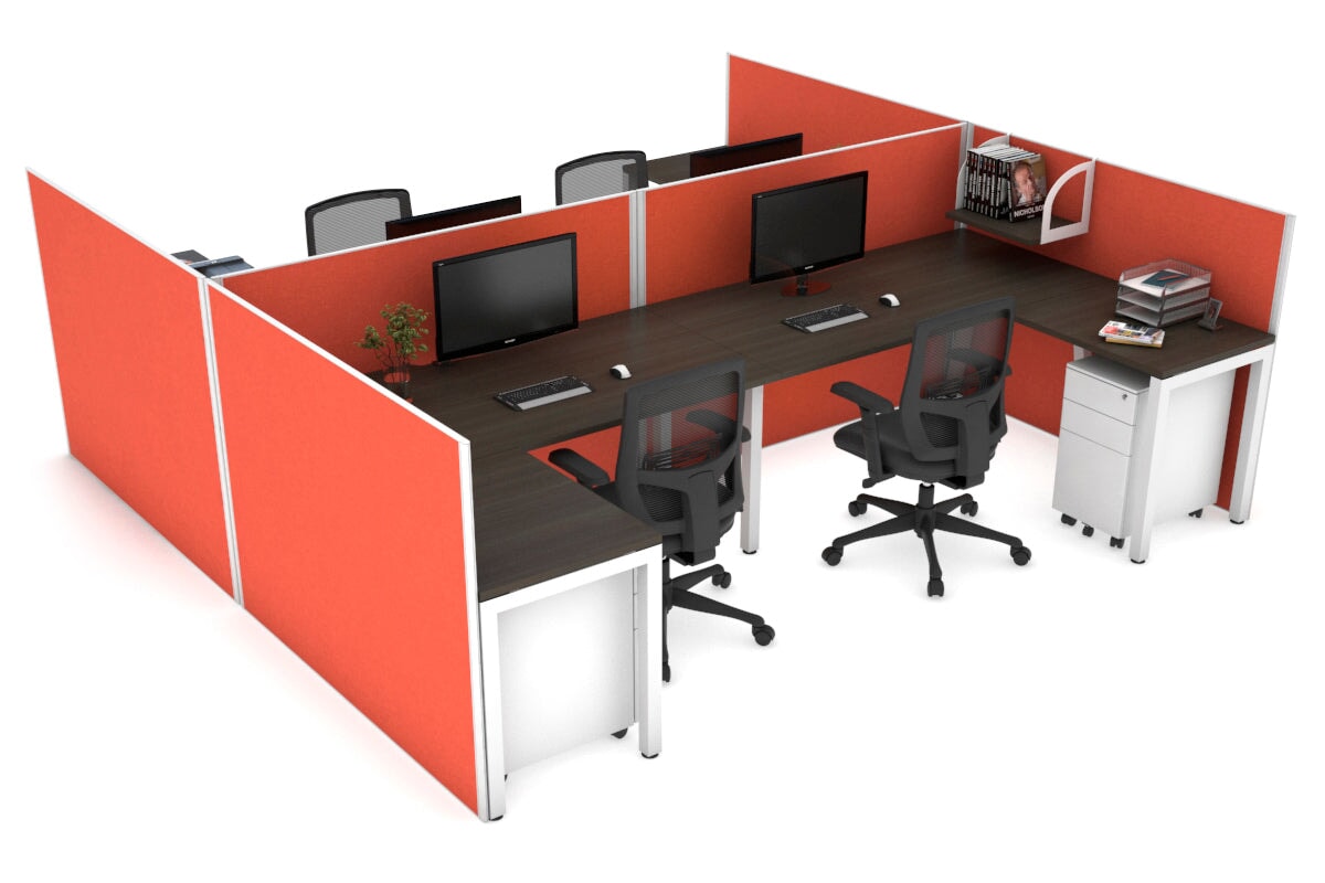Quadro Square Legs 4-Person Corner Workstation - H Configuration White Frame (1800L x 1800W with Cable Management) - Perfect for Office, Conference Room & Collaborative Workspaces