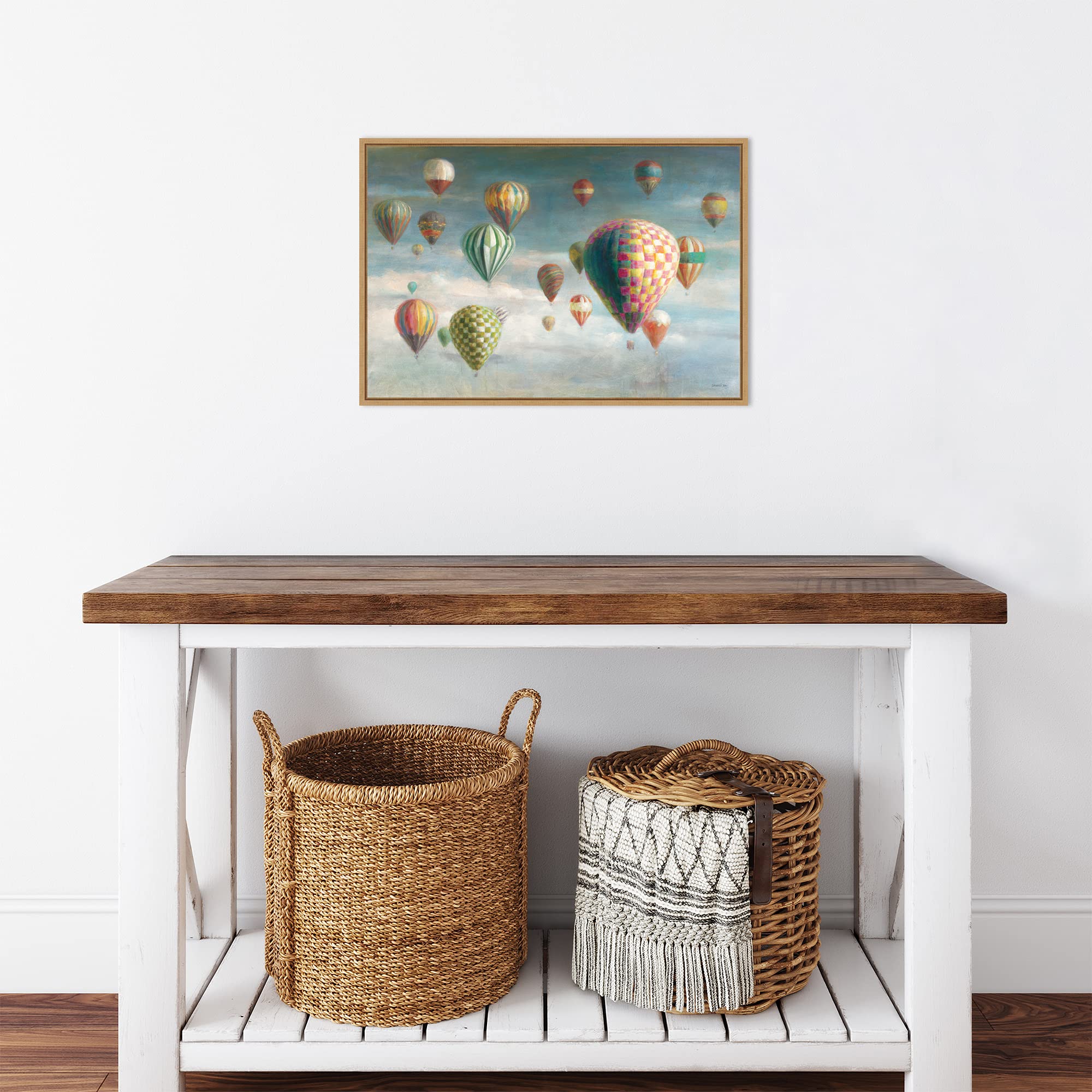Amanti Art Framed Canvas Wall Art - 16x23 Hot Air Balloons with Pink Crop by Danhui Nai | Transportation Artwork, Modern Home Decor | Perfect for Living Room & Bedroom | Ready-to-Hang Wall Painting for Office & Nursery Decor