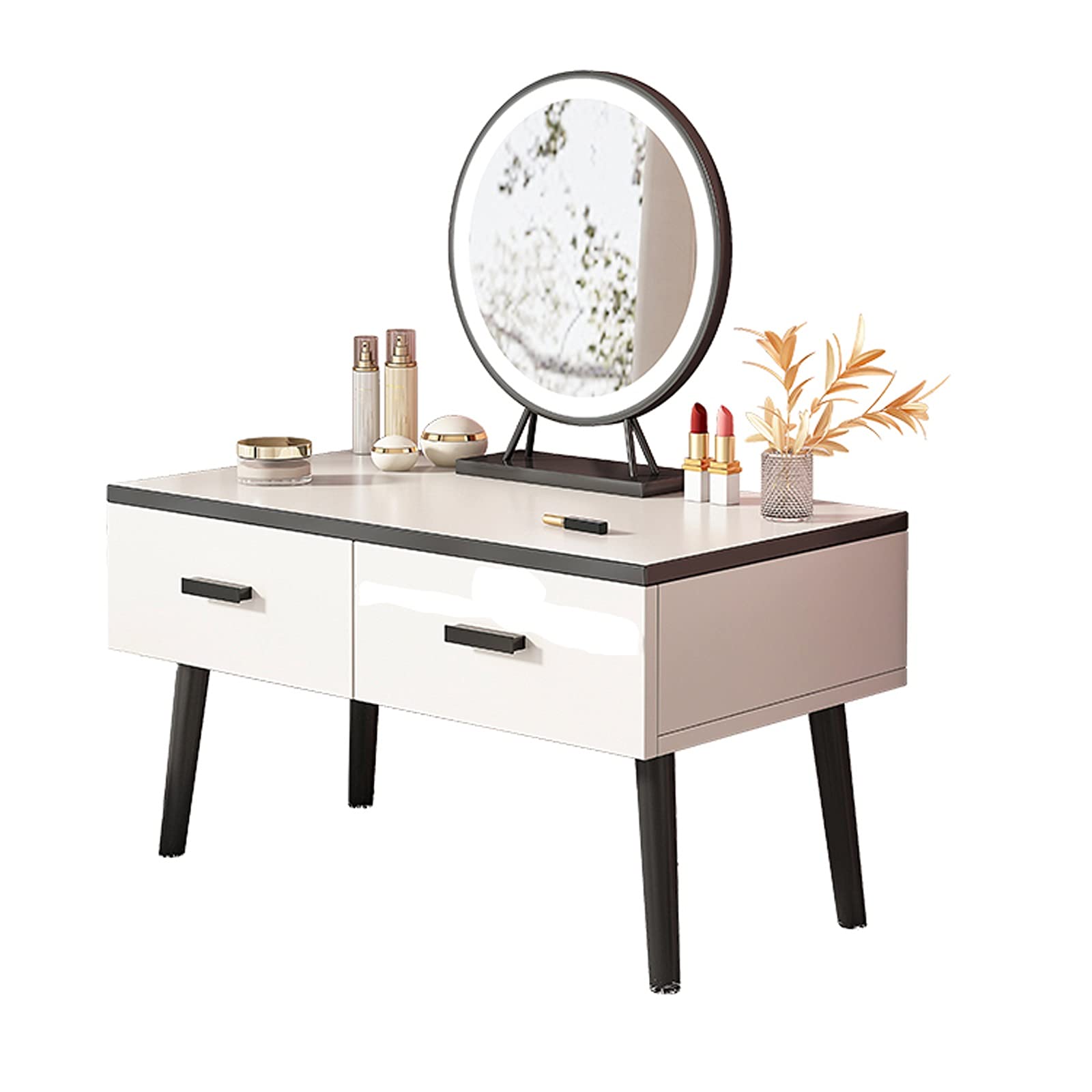 Modern Minimalist Vanity Desk with LED Touch Screen Mirror & 2 Drawers - 80cm Small Dressing Table for Bedroom Makeup & Skincare - Perfect for Small Spaces, Apartment Living & Glam Room Decor