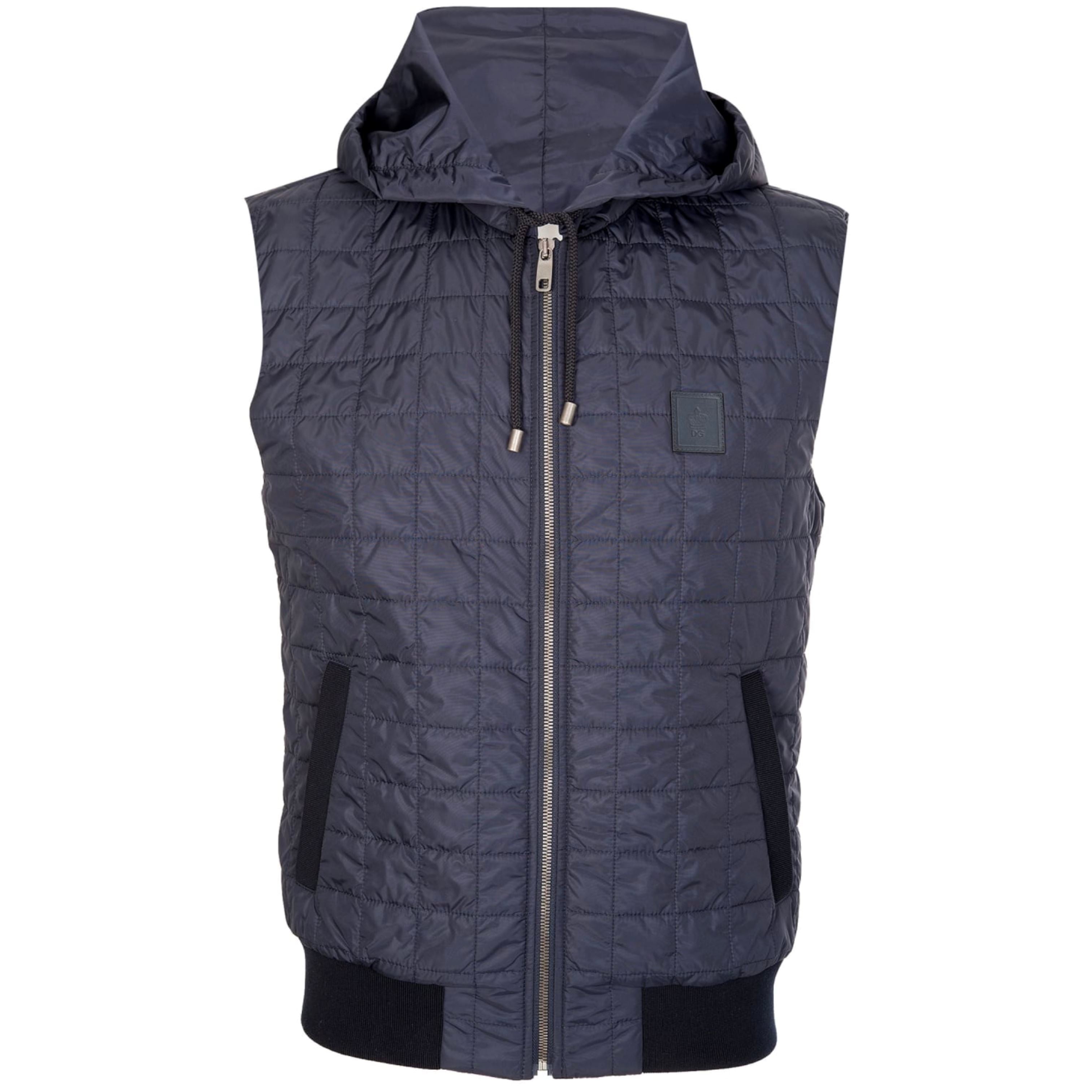 Dolce & Gabbana Men's Navy Blue Hooded Vest Jacket - Lightweight Quilted Puffer Gilet for Casual Wear & Outdoor Activities