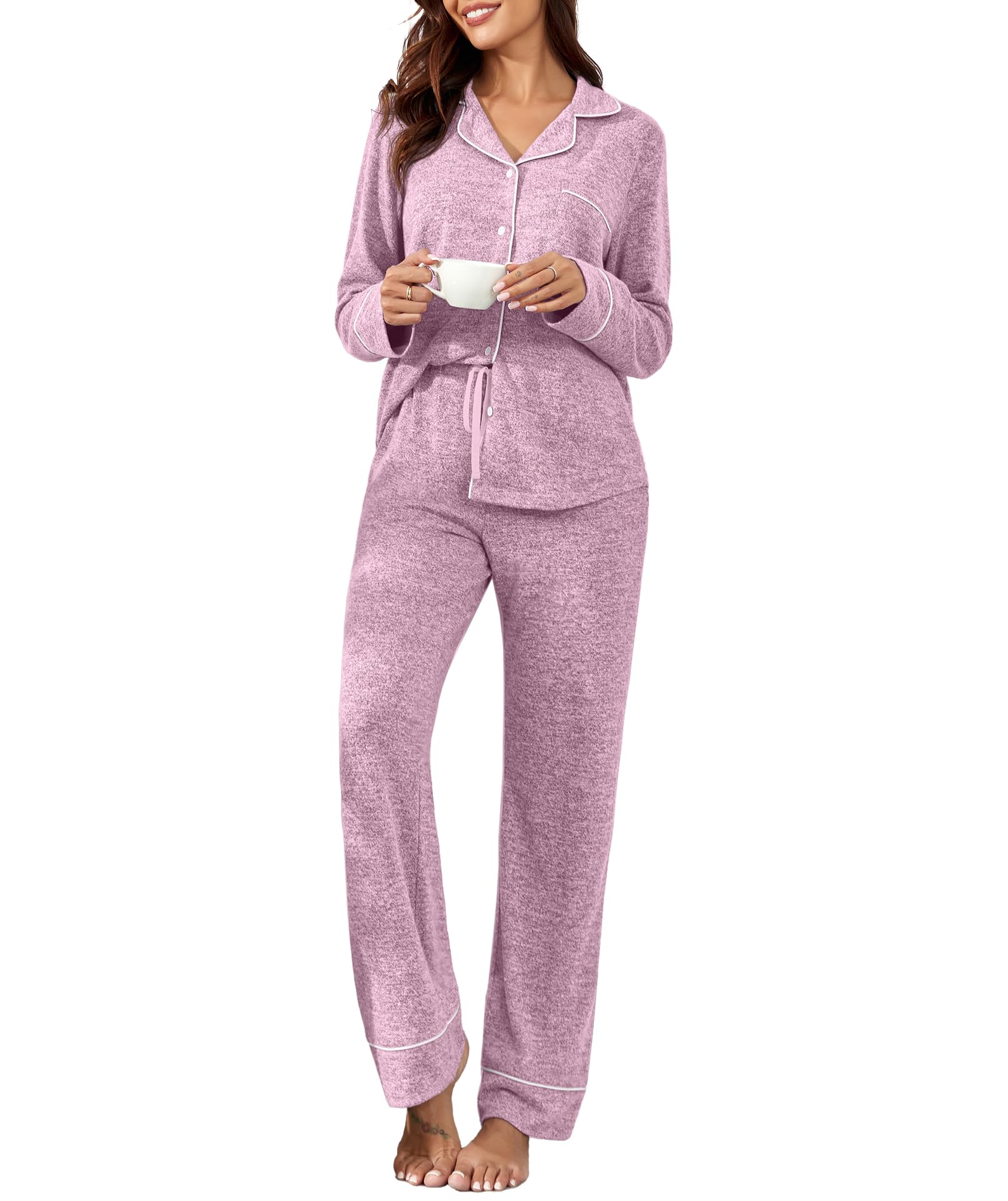 PrinStory Women's Long Sleeve Pajama Sets - 2 Piece Button Down PJs & Lounge Wear for Women | Soft Sleepwear for Nighttime & Cozy Loungewear for Relaxing at Home