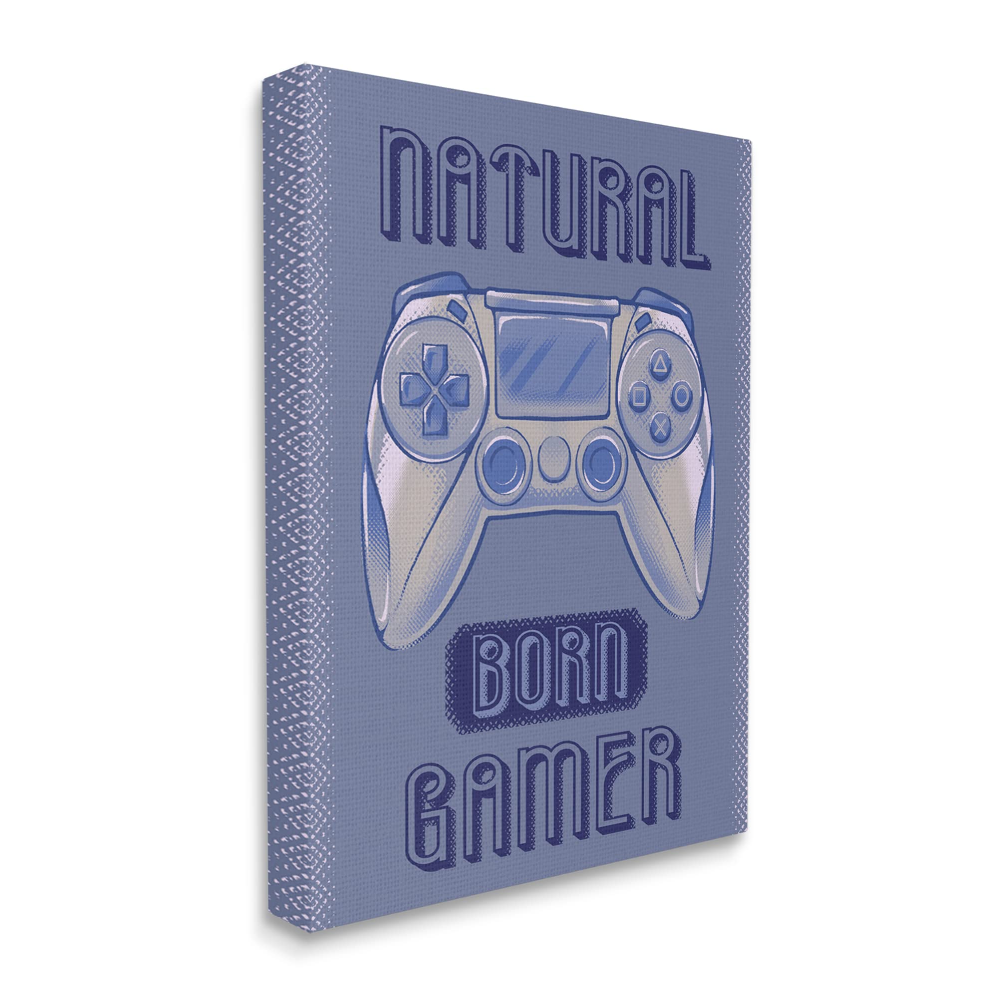 Stupell Industries Natural Born Gamer Blue Gaming Controller Wall Art - Modern Text Design by Ziwei Li - Perfect for Game Room Decor & Gamer Gifts