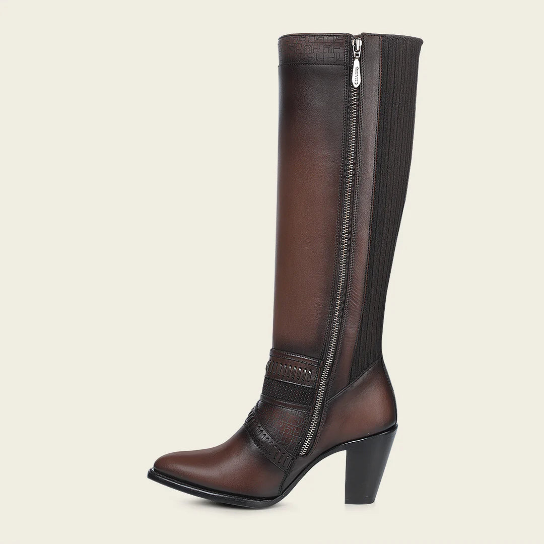 **3F99RS Women's Western Cowgirl Knee High Boots - Genuine Cowhide Leather, Honey Color - Perfect for Rodeo, Country Dancing & Cowboy Boots Fashion**