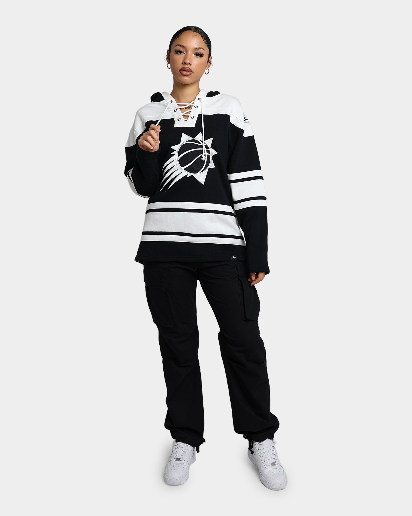 47 Brand Phoenix Suns Superior Lacer Hoodie - Men's NBA Basketball Pullover Sweatshirt (Jet Black) - Perfect for Game Day, Casual Wear & Street Style
