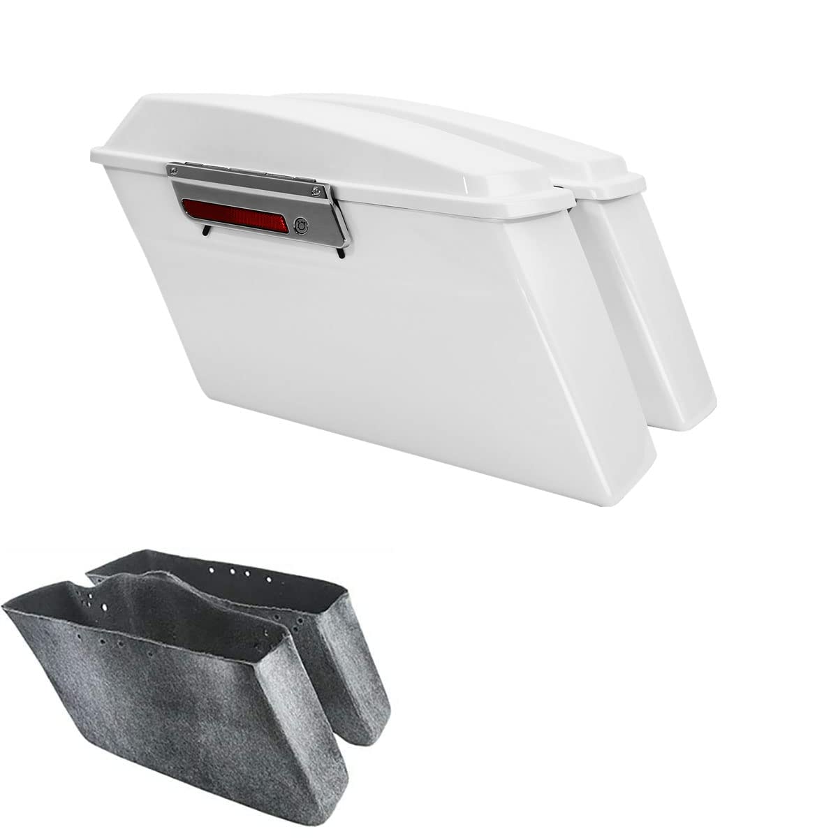 Premium White Hard Saddlebags with Latch Keys & Carpet Liners - Compatible with Harley Touring, Road Glide, Road King, Street Glide, Electra Glide Ultra Class (1994-2013) - Perfect for Long-Distance Rides, Storage & Motorcycle Customization