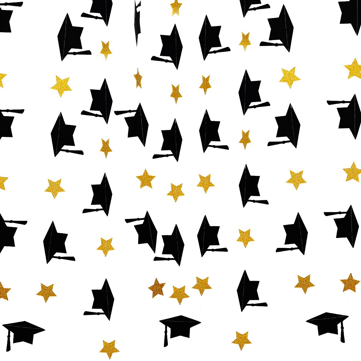 3Pcs Black and Gold Graduation Cap Garland - Class of 2025 Graduation Banner Decor for College Grad Party, Commencement & Photo Backdrop - Perfect for Graduation Ceremony Decorations & Celebration Events