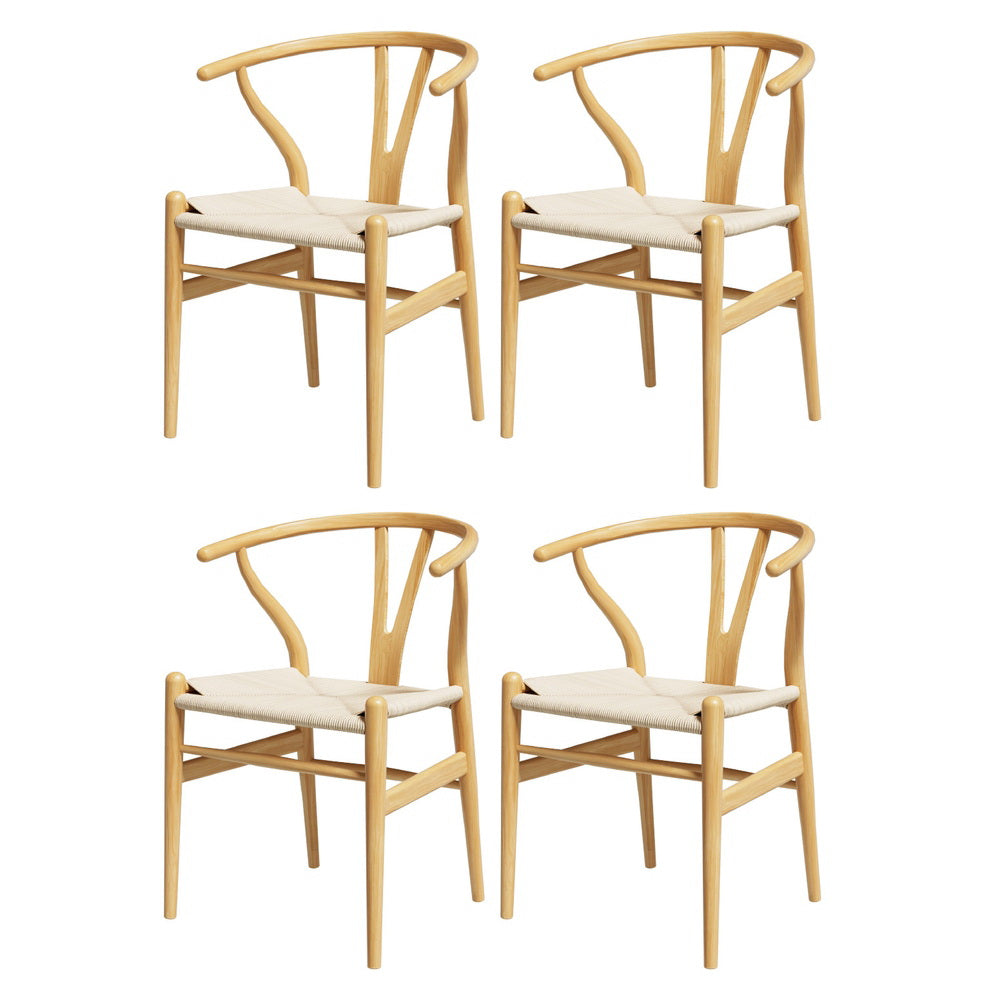 4-Piece Artiss Dining Chair Set - Wooden Frame with Rattan Seat & Wishbone Back - Perfect for Kitchen, Dining Room, and Outdoor Patio Use
