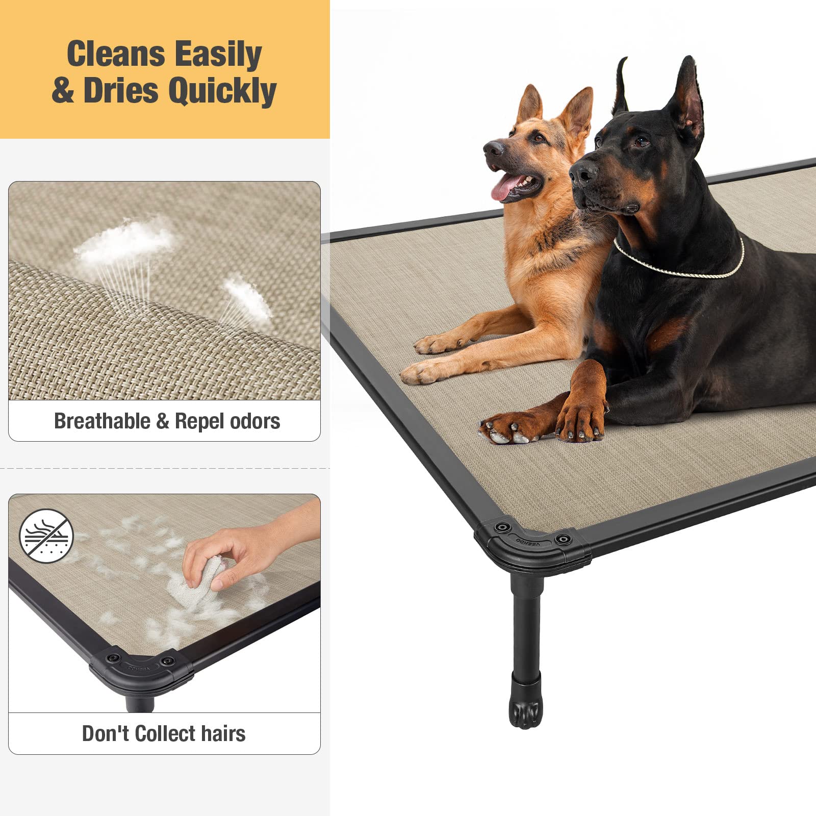 Veehoo Chew Proof Dog Bed - Cooling Raised Pet Cot with Aluminum Frame for Indoor/Outdoor Use - XX Large Beige Coffee