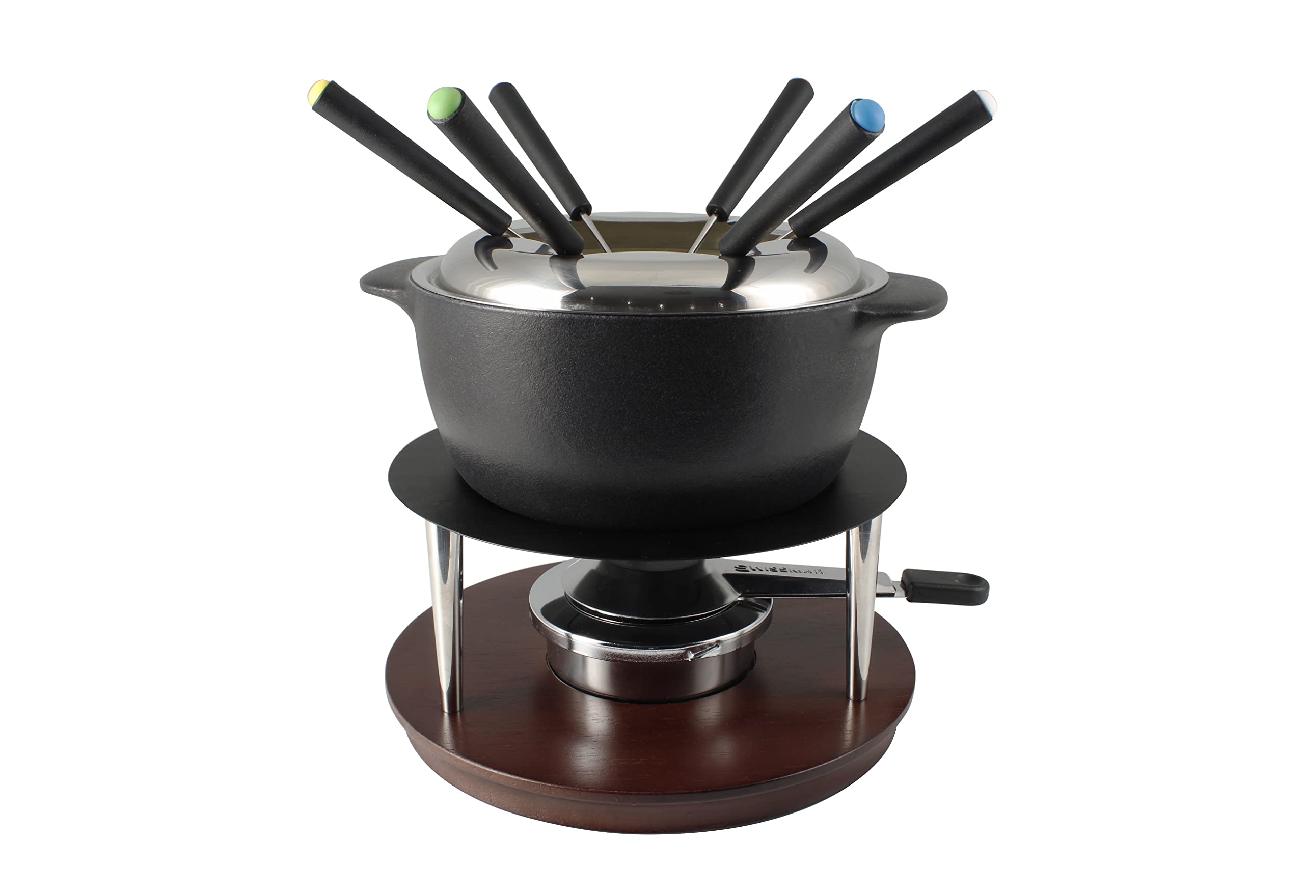 Premium Swissmar Summit 10-Piece Matte Black Cast Iron Fondue Set - Perfect for Cheese, Chocolate & Butter Melting - Elegant Kitchen Essential & Wedding Gift - 1L/1.05Qt Capacity - Great for Dinner Parties, Romantic Dates & Family Gatherings