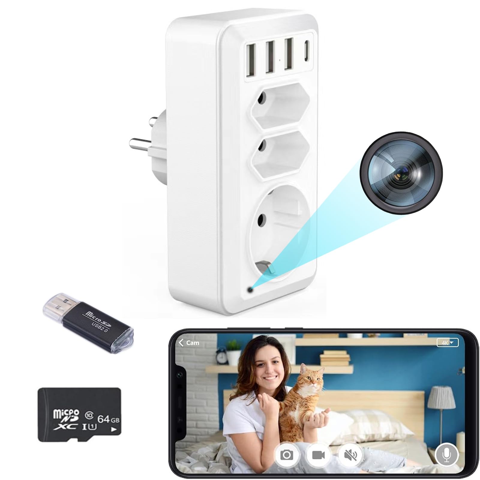 LJHHJLJH Hidden Camera WiFi Spy Camera - Wireless Surveillance & Nanny Cam with 1080P HD, Mobile App Control, USB Quick Charger Socket - Perfect for Home Security, Office Monitoring & Baby Care