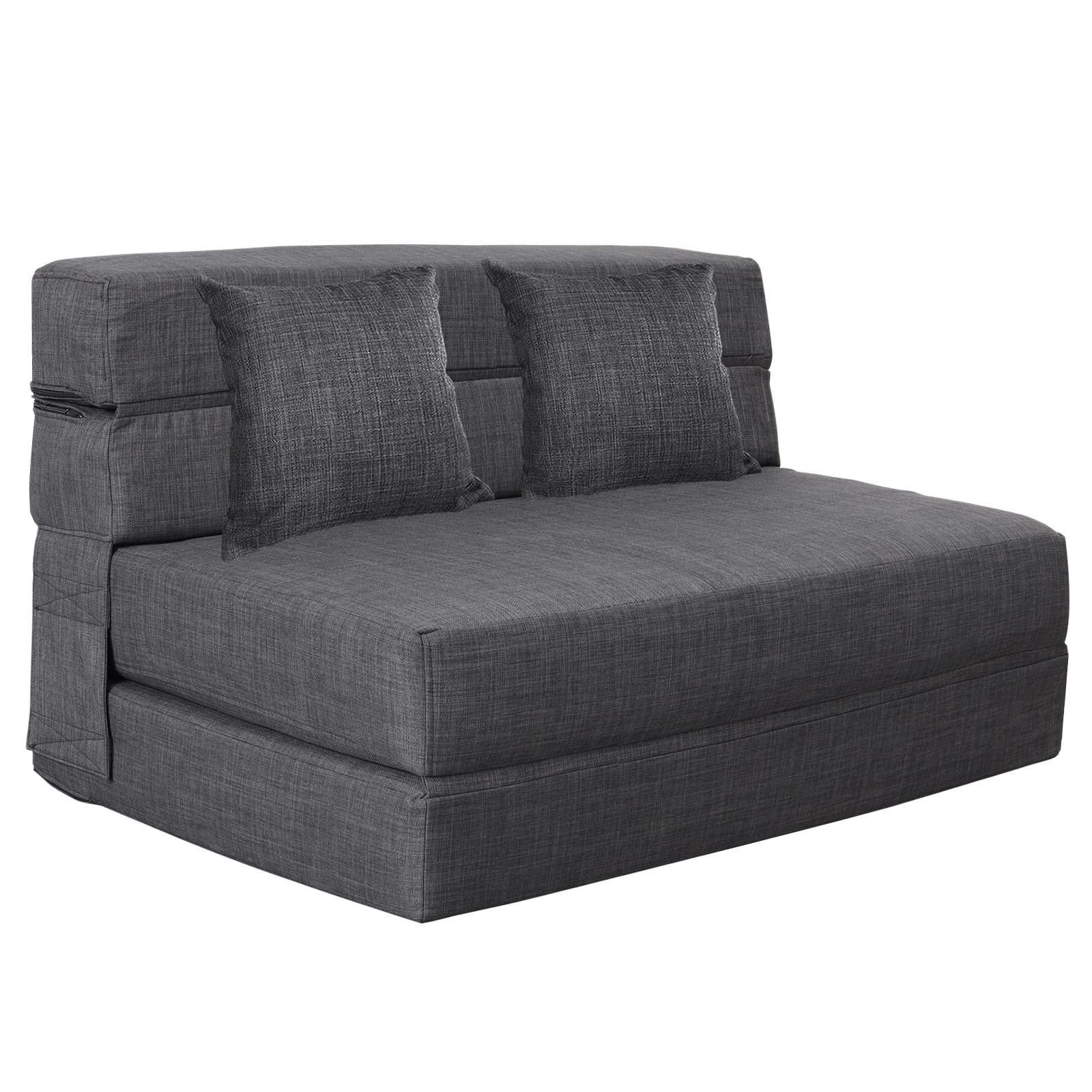 Queen Size Folding Sofa Bed with Memory Foam - 3-in-1 Convertible Sleeper Chair, Futon & Guest Bed - Includes 2 Pillows & Washable Dark Gray Cover - Perfect for Small Spaces, Guest Rooms & Apartments