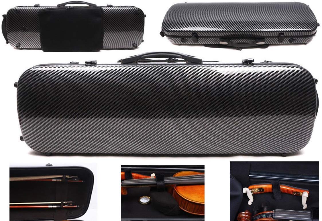 Yinfente 4/4 Full Size Carbon Fiber Violin Case - Oblong Shape with Music Sheet Pocket, Adjustable Back Strap & Built-in Hygrometer | Lightweight & Portable Professional Violin Bag for Performances, Travel & Storage