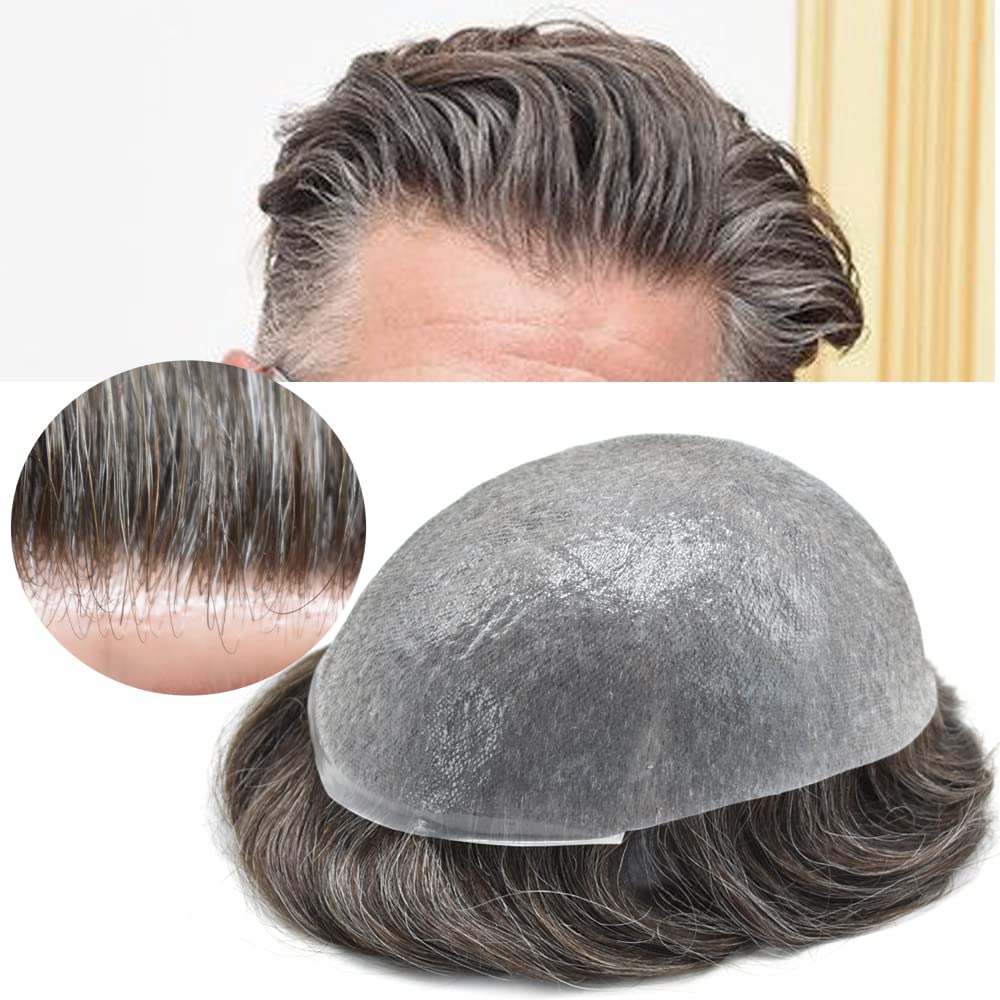 Men's Toupee Hair System - Full Clear PU Base European Human Hair Replacement | Easy Attach Hairpiece for Thinning Hair & Baldness | Perfect for Daily Wear, Special Occasions & Confidence Boost