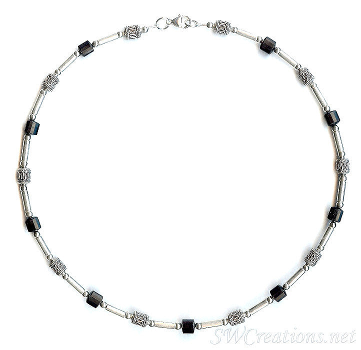Onyx Gemstone Silver Men's Beaded Necklace - Handmade Sterling Silver Black Onyx Beads Jewelry for Men - Perfect for Gifts, Weddings & Formal Occasions