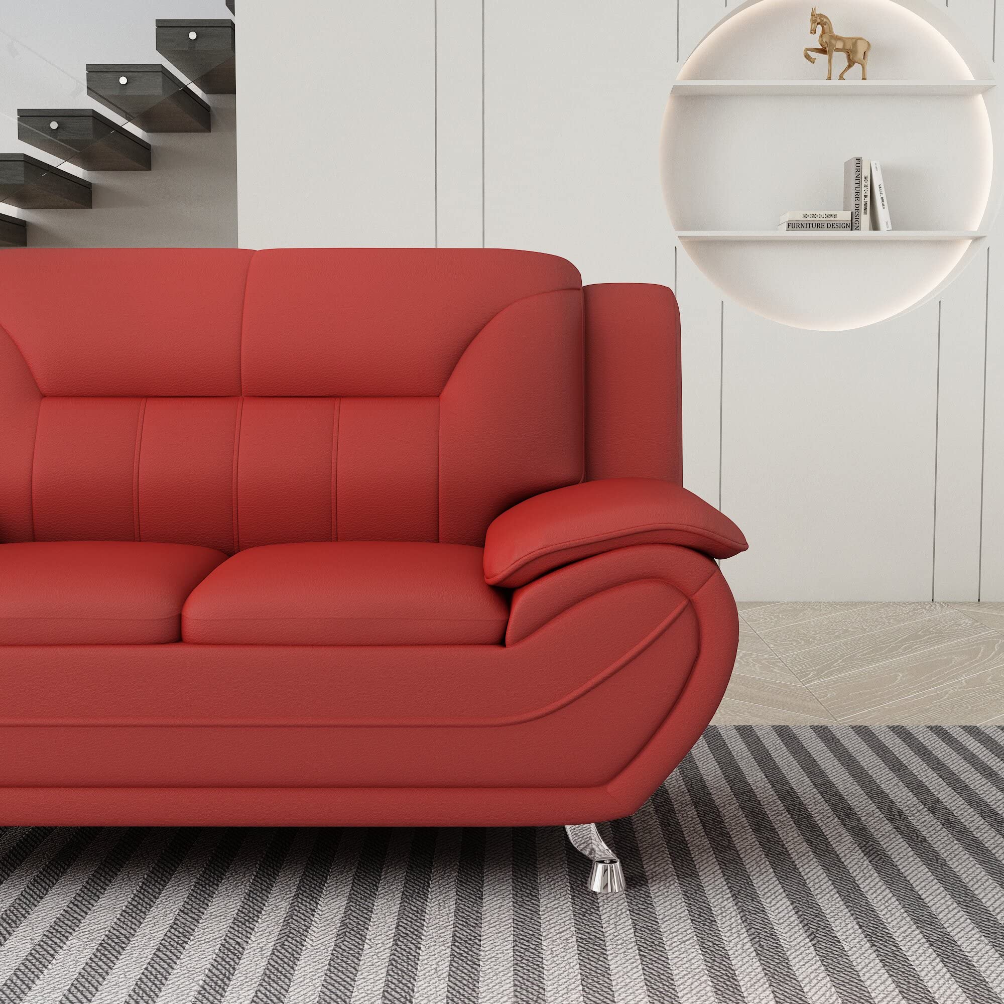 Michael Modern Faux Leather Loveseat with Stainless Steel Legs - Red Upholstered Sofa for Living Room | Perfect for Small Spaces, Apartments & Cozy Home Decor